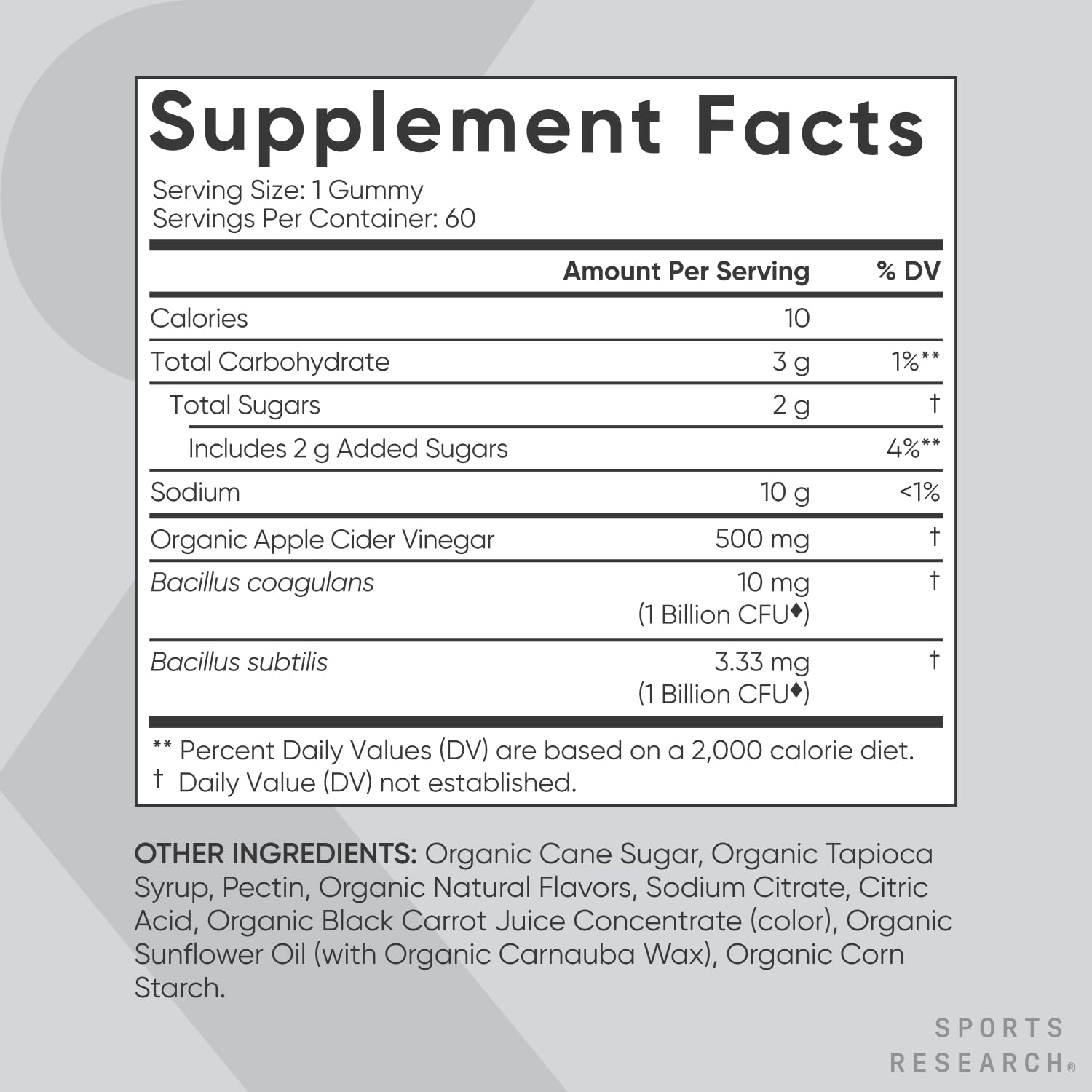 Sports Research Organic Apple Cider Vinegar Gummies with The Mother - USDA Organic Sports Research