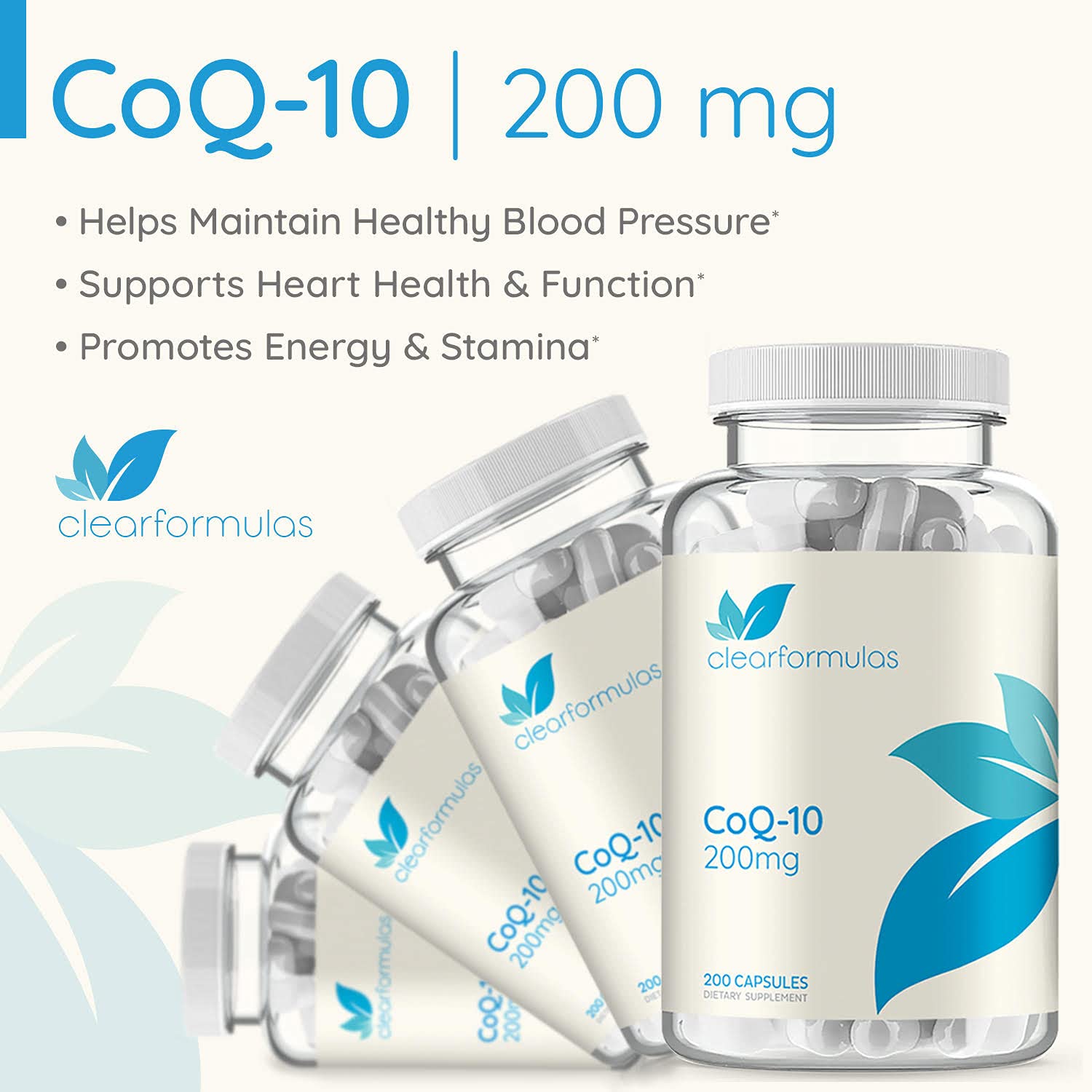 Clear Formulas CoQ10 200mg 200 Capsules Quick Absorption Non-GMO Clear Formulas