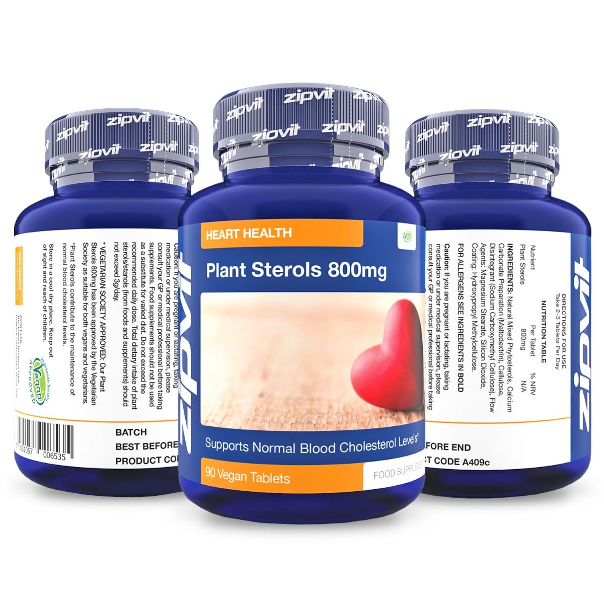 Plant Sterols High Strength 800mg, 90 Vegan Tablets, Supports and Helps Lower Zipvit