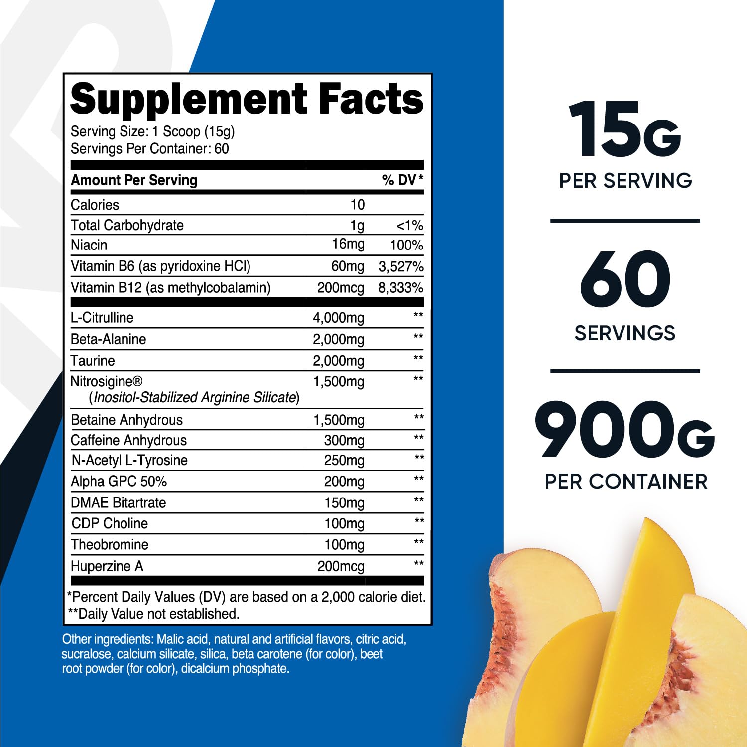 Nutricost Pre-X Xtreme PreWorkout Powder Complex, Peach Mango, 60 Servings, Vegetarian Nutricost