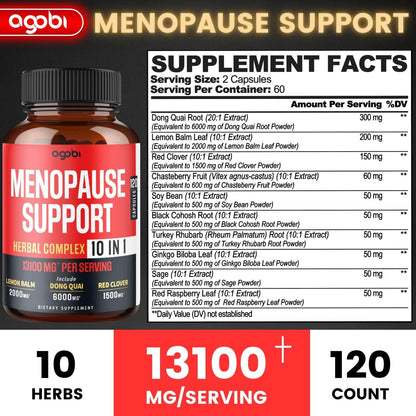 agobi Menopause Support for Women Health 13100 Mg - 10in1 with Dong Quai, Lemon Balm