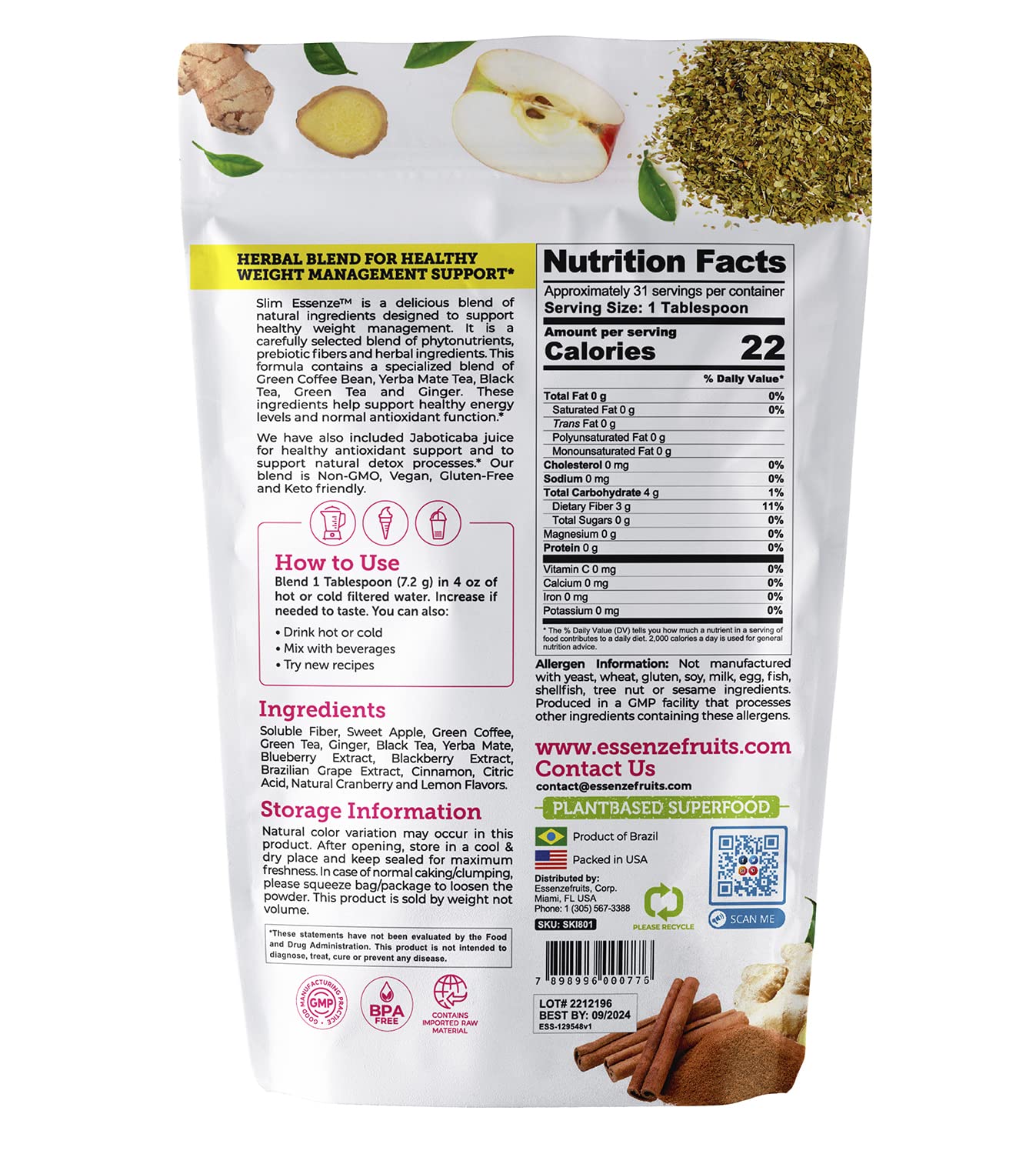 Slim Essenze Instant Berry Tea, Herb & Berry Mix Detox Tea Powder - Drink Hot or Cold Essenzefruits