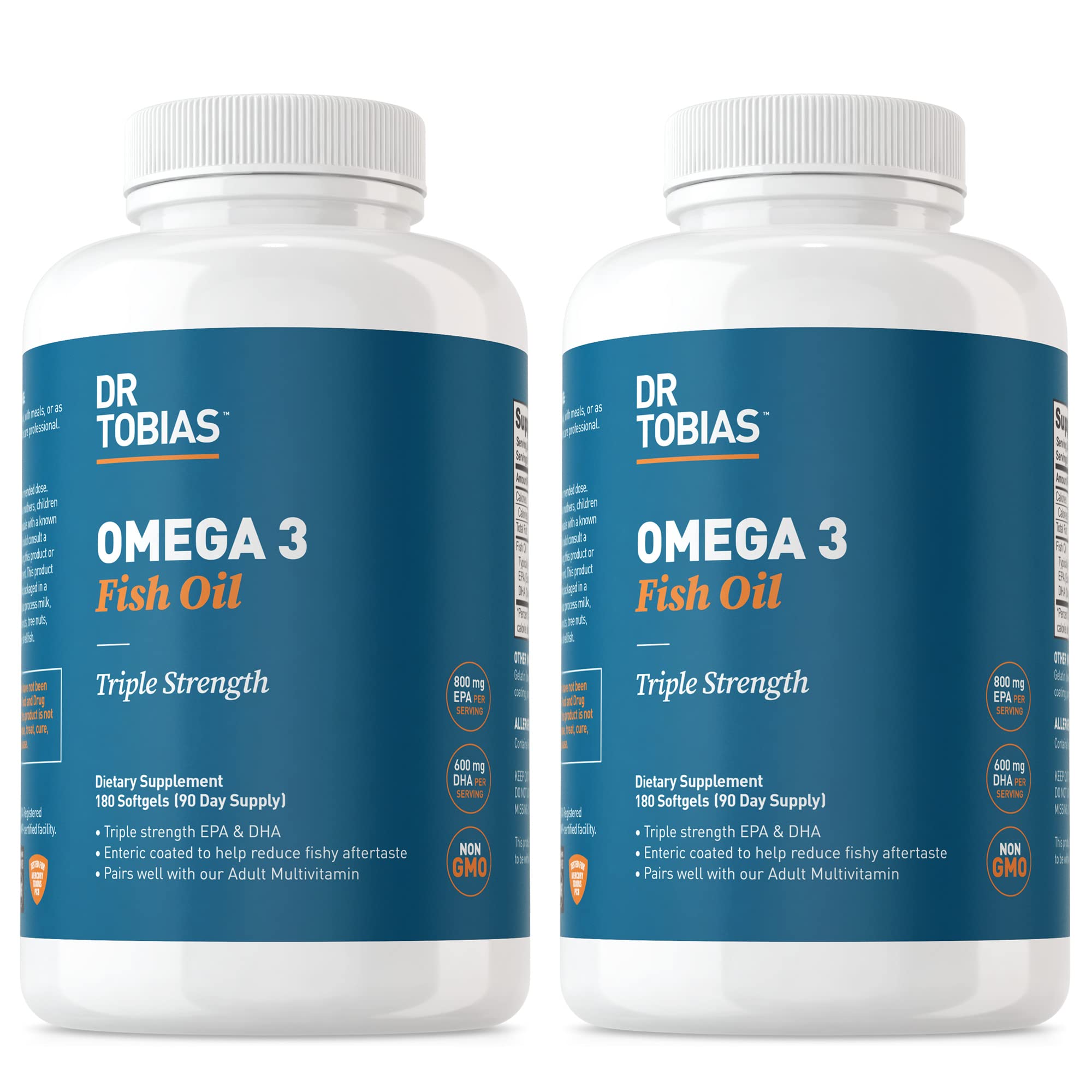 Dr. Tobias Omega 3 Fish Oil, 800 mg EPA 600 mg DHA Omega 3 Supplement for Heart