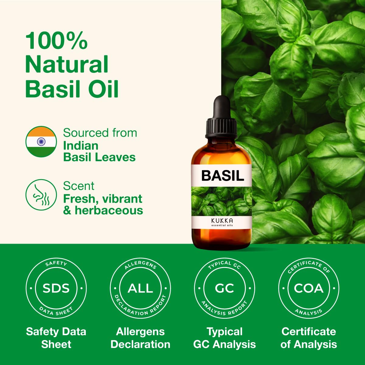 Kukka Basil Essential Oil for Diffusers - Basil Essential Oil for Skin - Basil Oil for Aromatherapy, Skin, Fragrance KUKKA essential oils