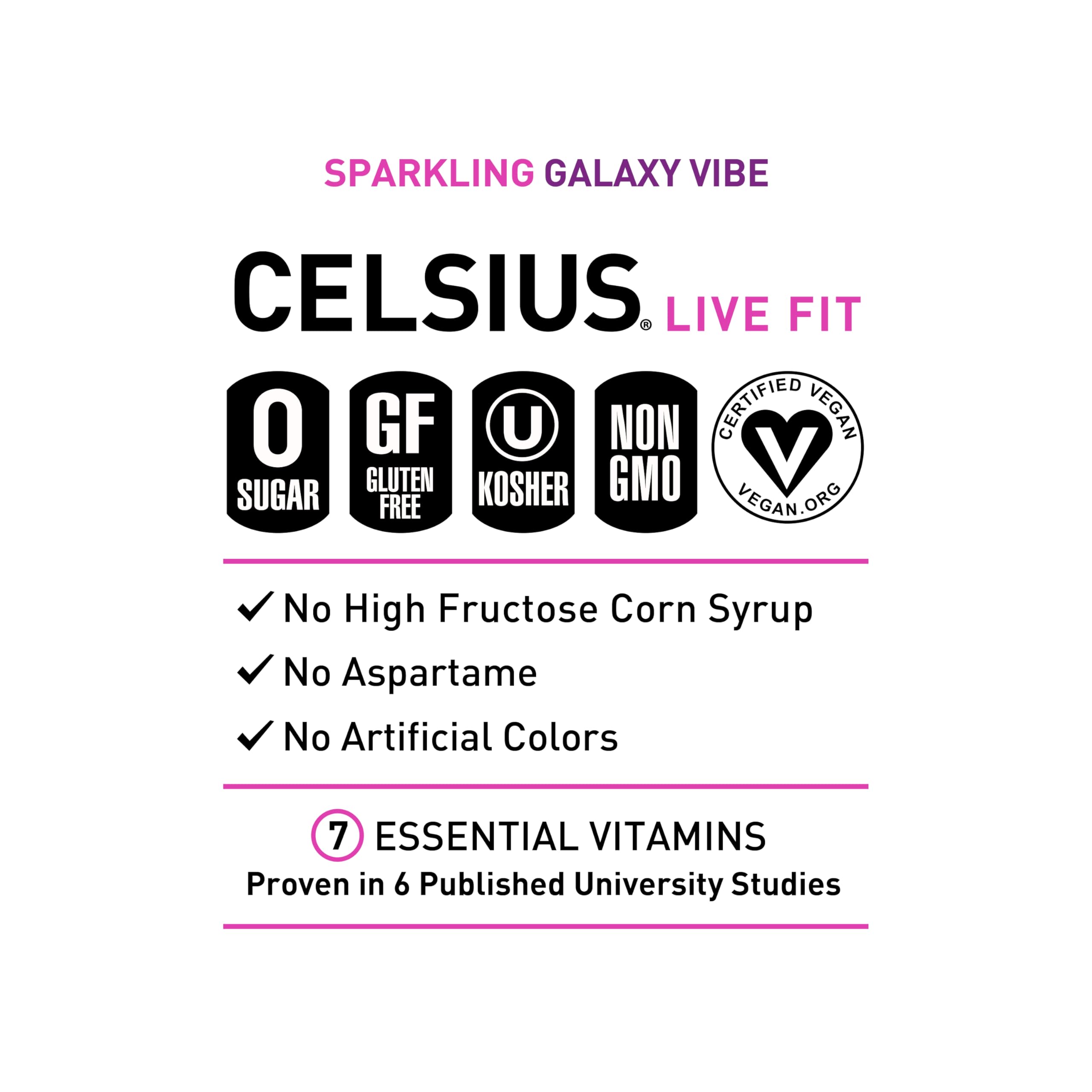 CELSIUS Sparkling Galaxy Vibe, Functional Essential Energy Drink 12 Fl Oz (Pack of 12) CELSIUS