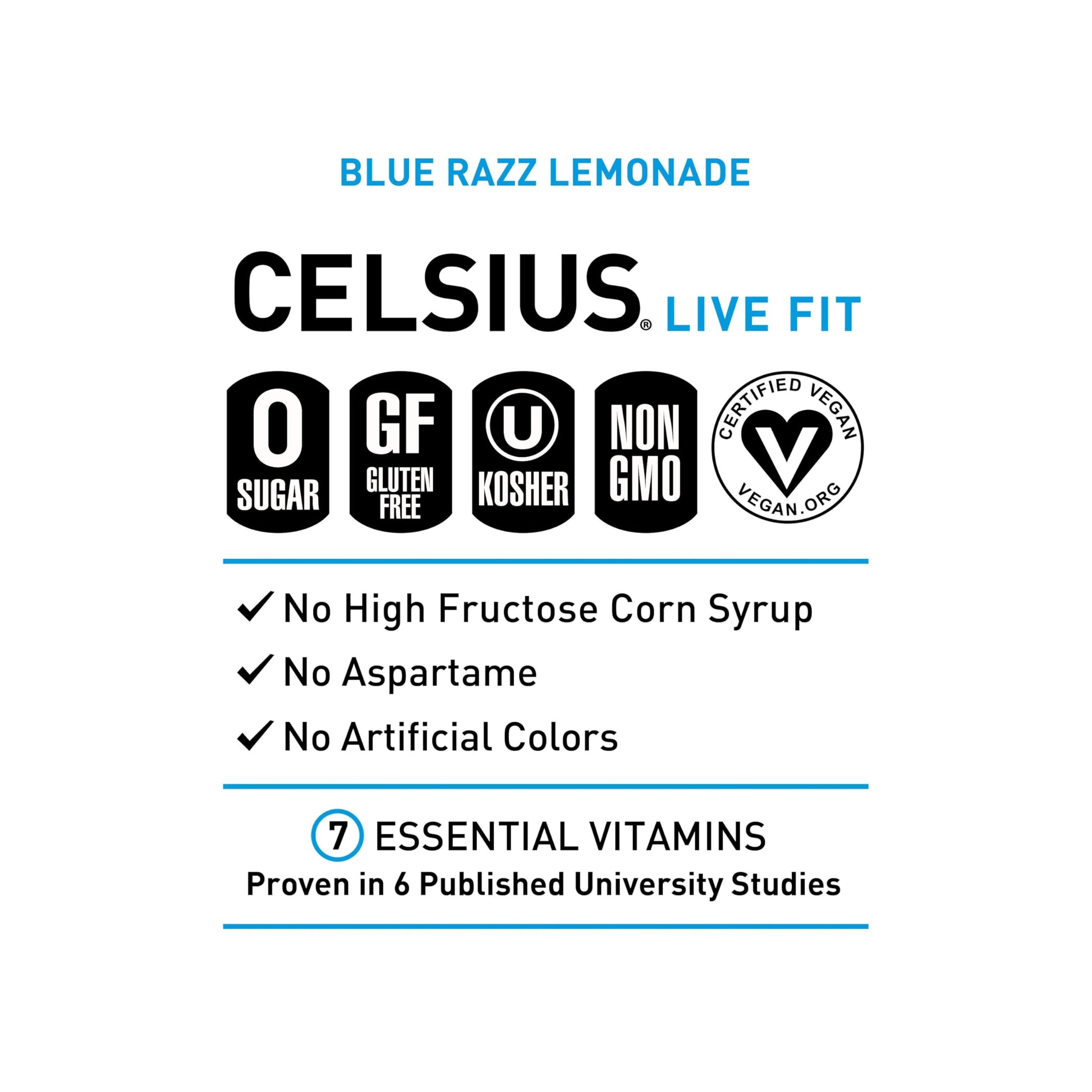 CELSIUS Fizz Free Blue Razz Lemonade, Functional Essential Energy Drink 12 Fl Oz CELSIUS