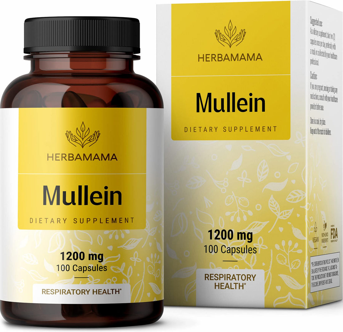 HERBAMAMA Mullein Leaf Capsules Respiratory Health - Organic Mullein Leaf Extract 