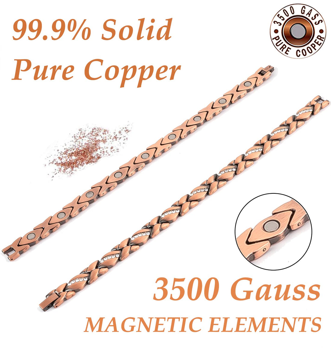 Vicmag Copper Bracelet for Women 99.9% Solid Pure Copper Valentine's Day Gift for Her with Adjustment Tool