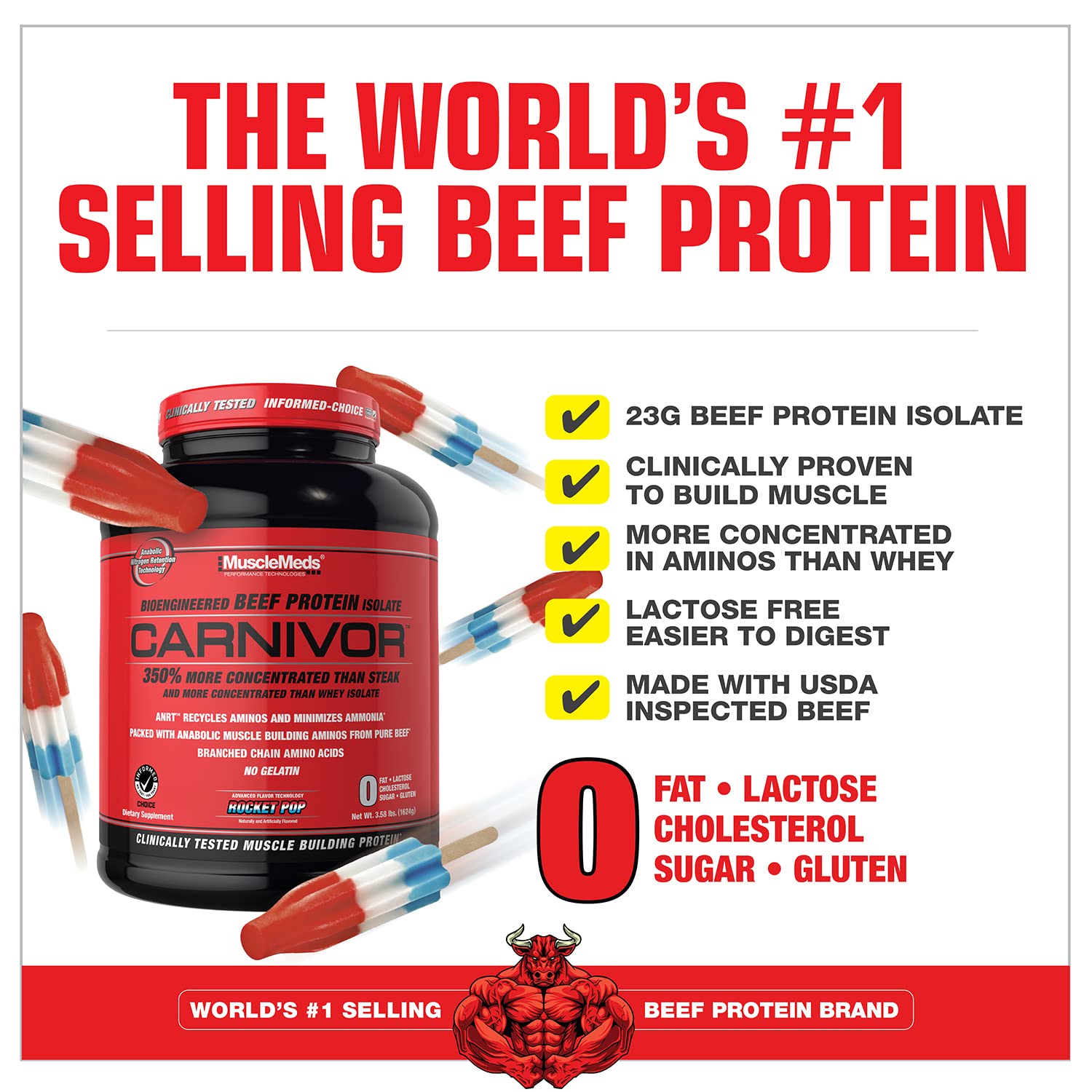 MuscleMeds CARNIVOR Beef Protein Isolate Powder, Muscle Building, Recovery, Lactose MuscleMeds