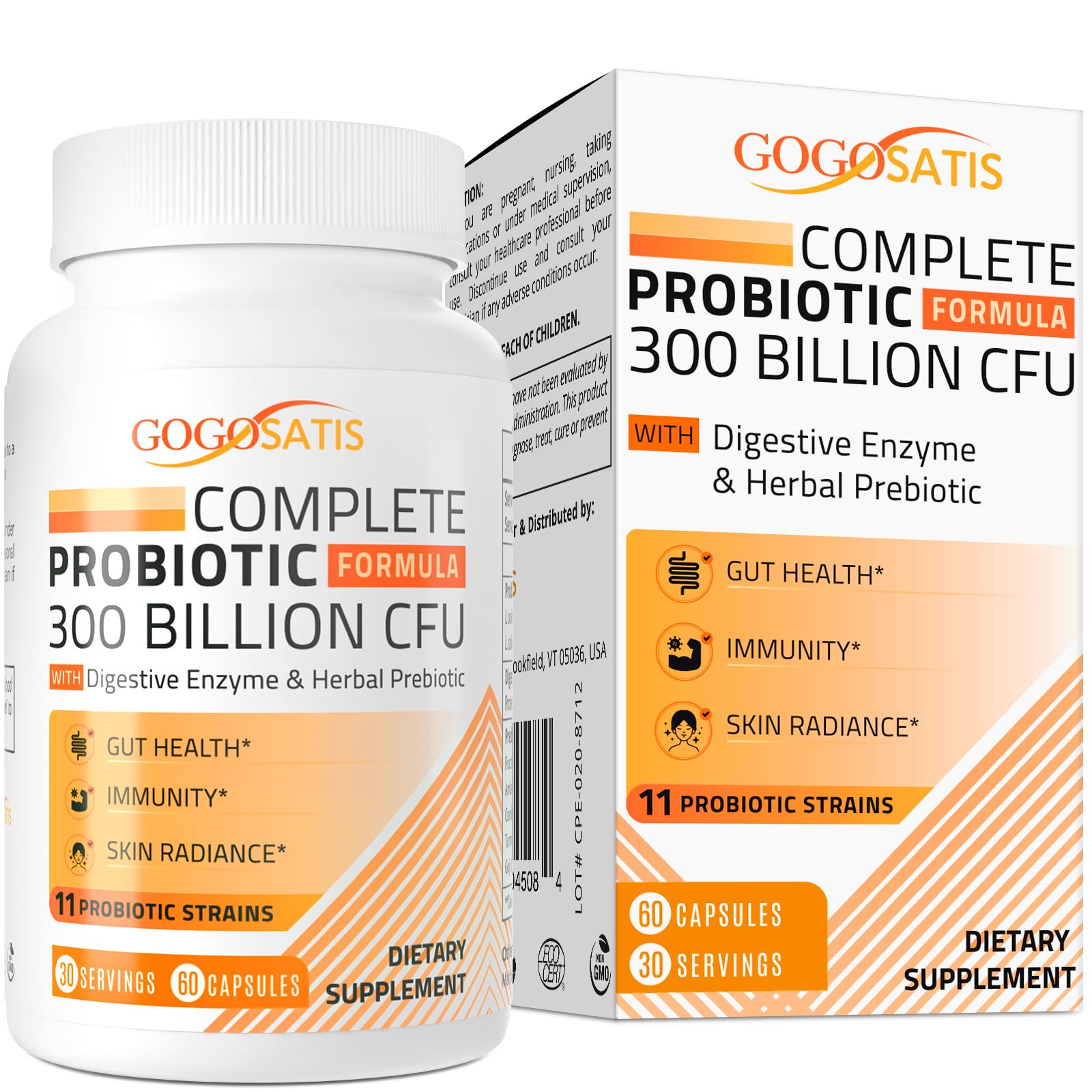 Probiotics for Women & Men, 300 Billion CFU 11 Strains, Probiotic with Organic Herbal 