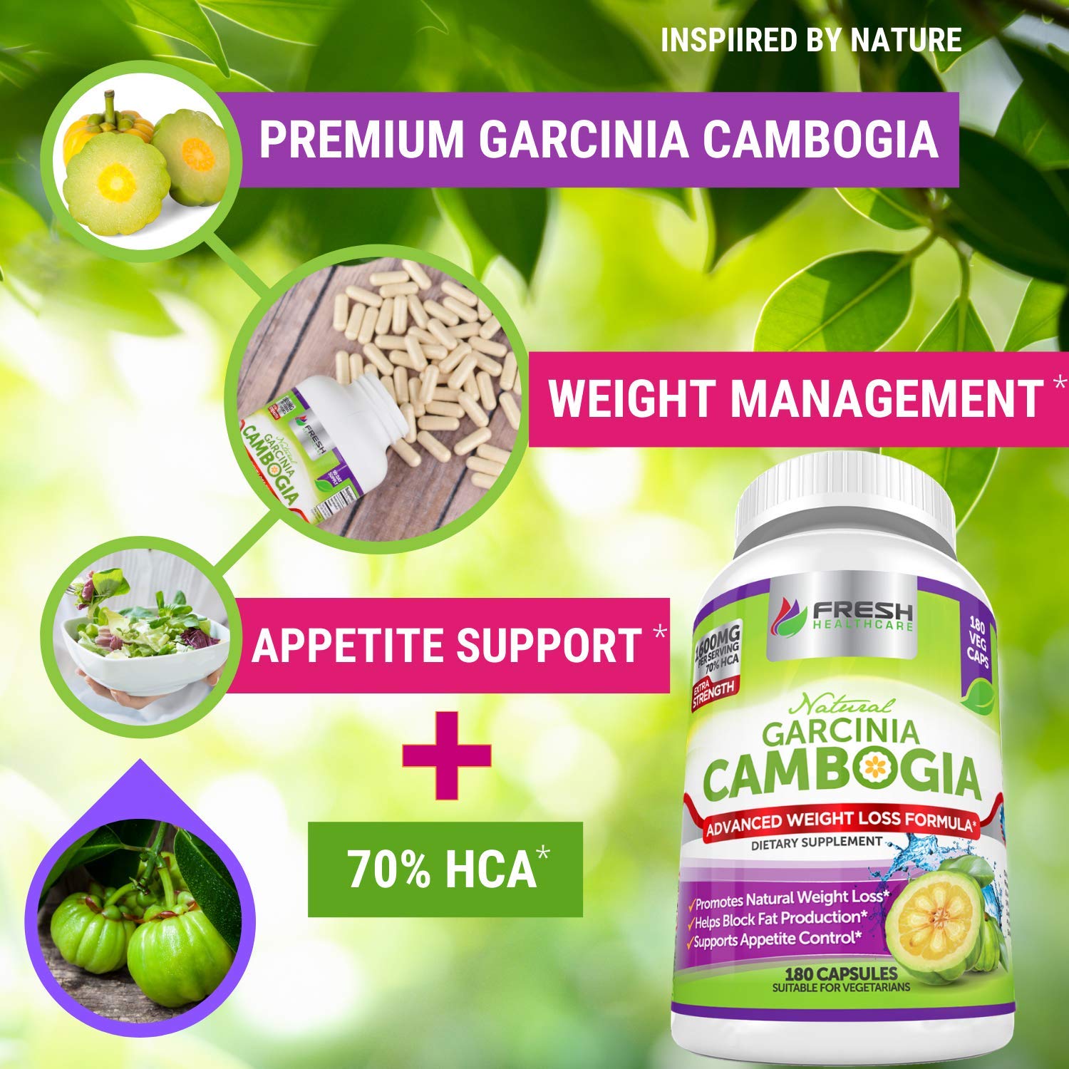 Fresh Healthcare 100% Pure Garcinia Cambogia Extract - All Natural Appetite Suppressant FRESH HEALTHCARE