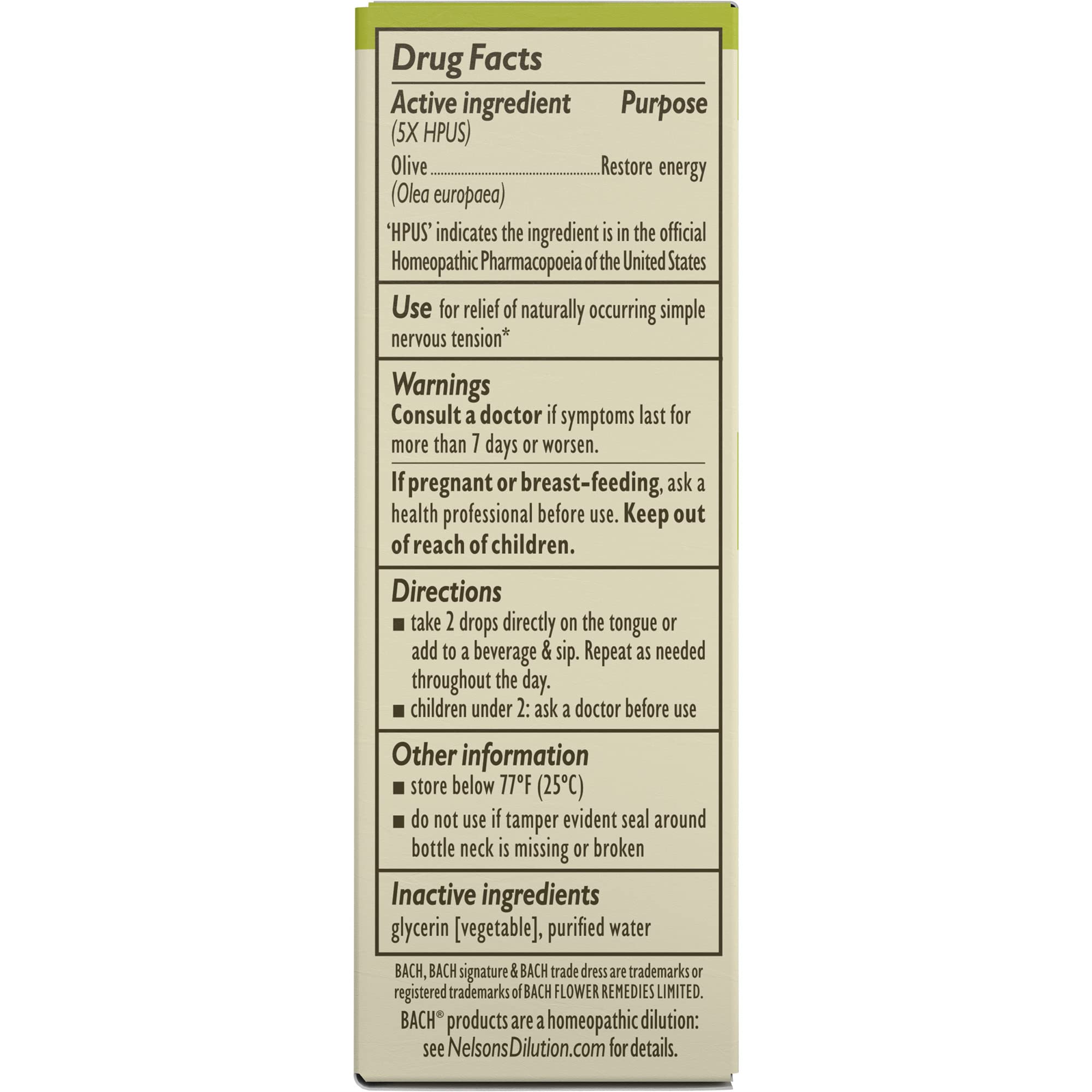 Bach Original Flower Remedies, Olive for Energy (Non-Alcohol Formula), Natural Homeopathic Flower Bach