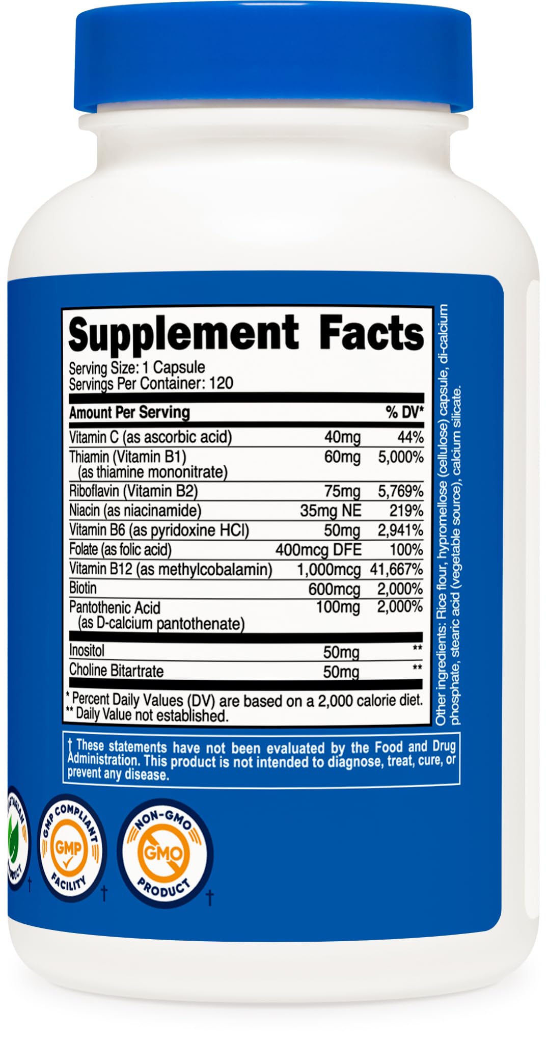 Nutricost High Potency Vitamin B Complex 460mg, 120 Capsules - with Vitamin C - Energy Nutricost