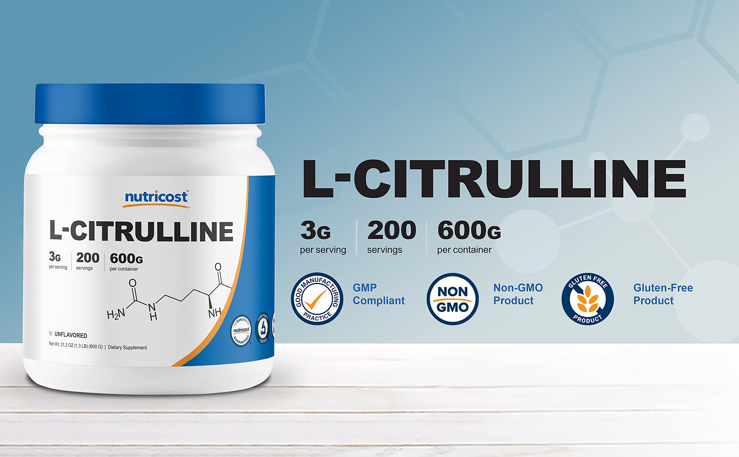 Nutricost Pure L-Citrulline (Base) Powder (600 Grams) Nutricost