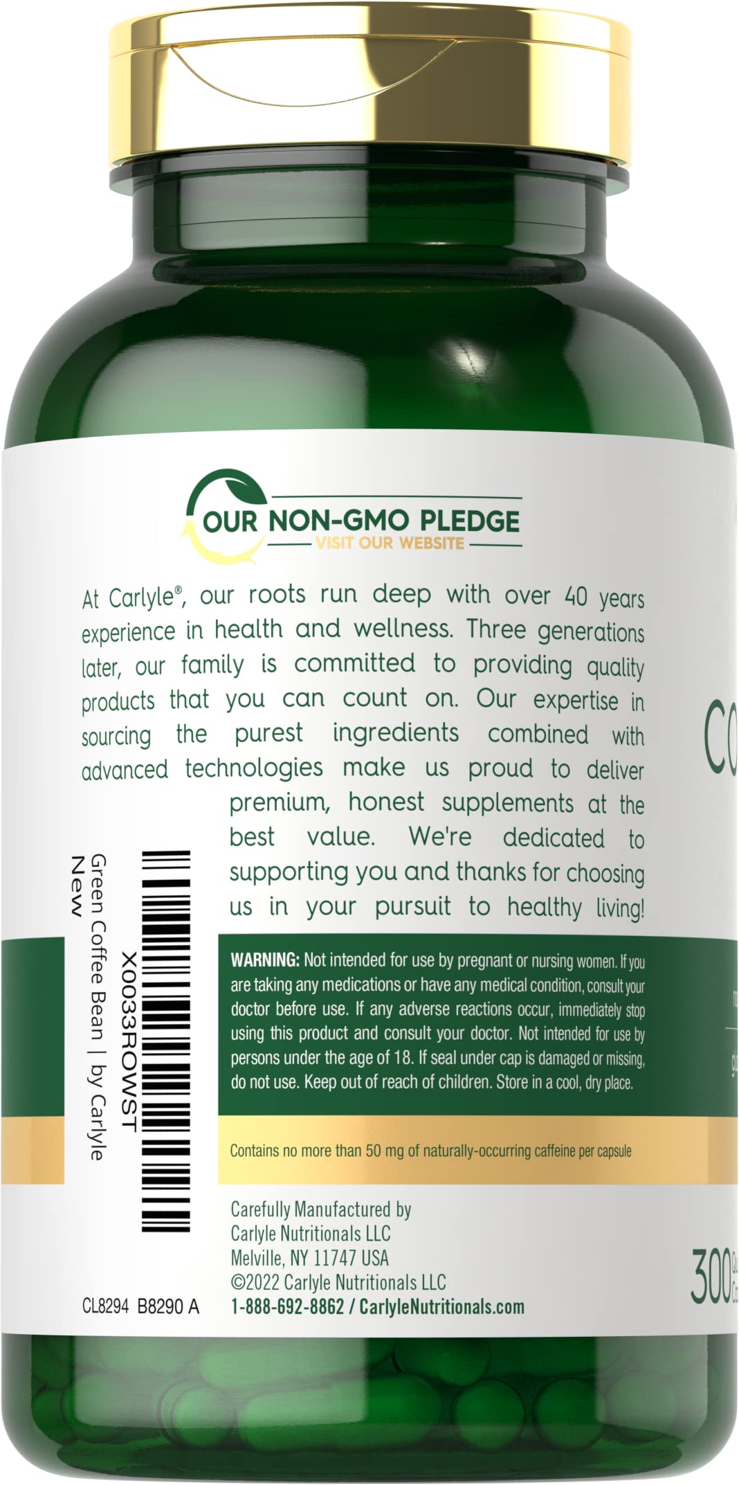 Carlyle Green Coffee Bean Extract | 8000 mg | 300 Capsules | Non-GMO and Gluten Free Carlyle