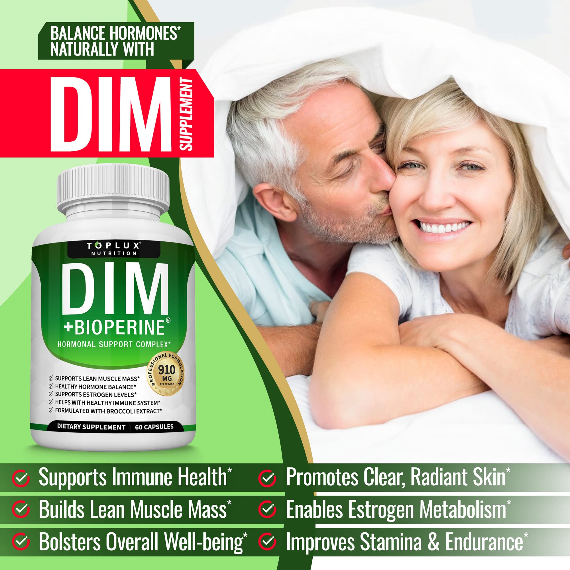 Dim Supplement 910 mg Plus BioPerine Complex - Diindolylmethane to Support Hormone Balance Toplux