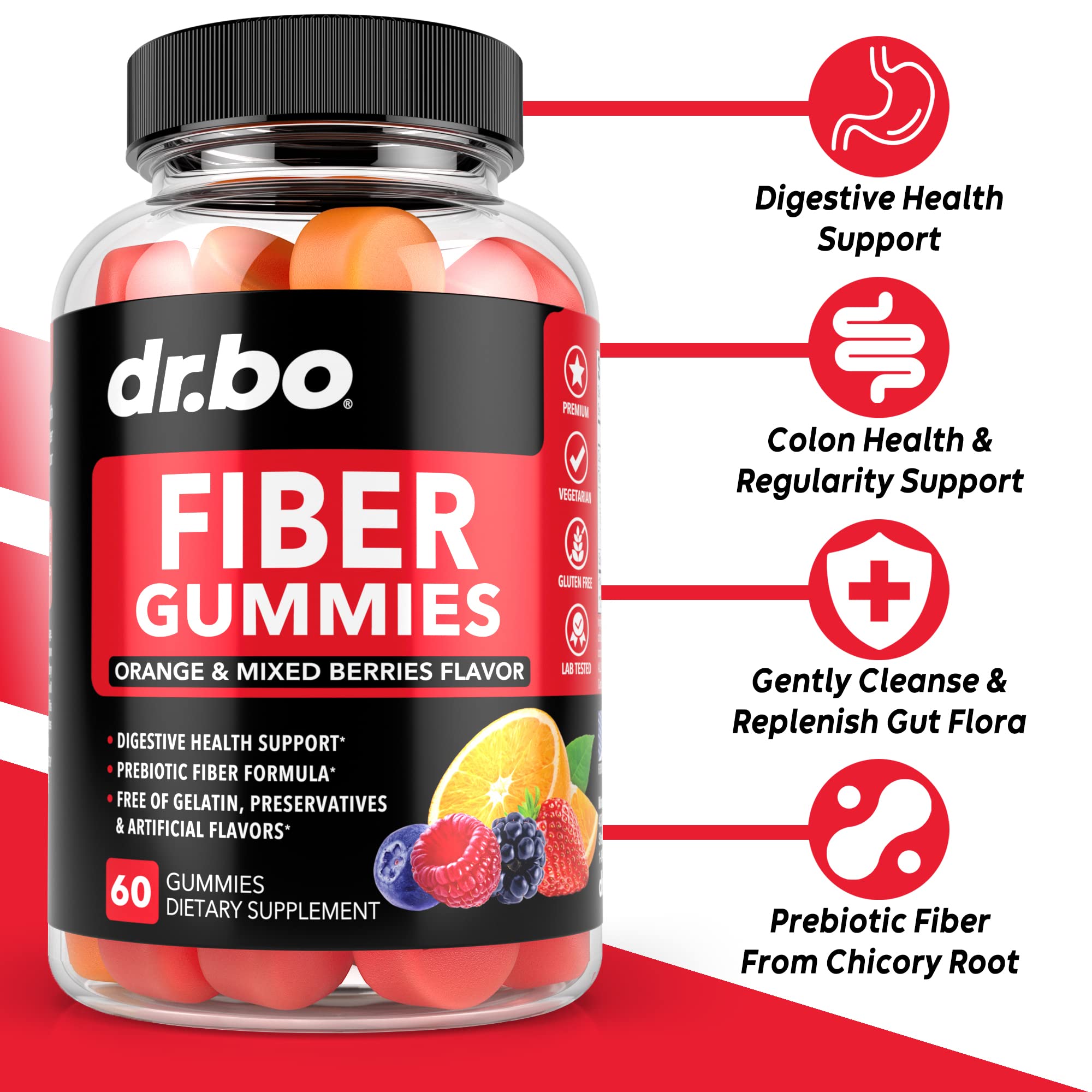 Fiber Gummies for Adults & Kids - Tasty Gummy Prebiotic Fiber Supplement for Max Digest DR. BO