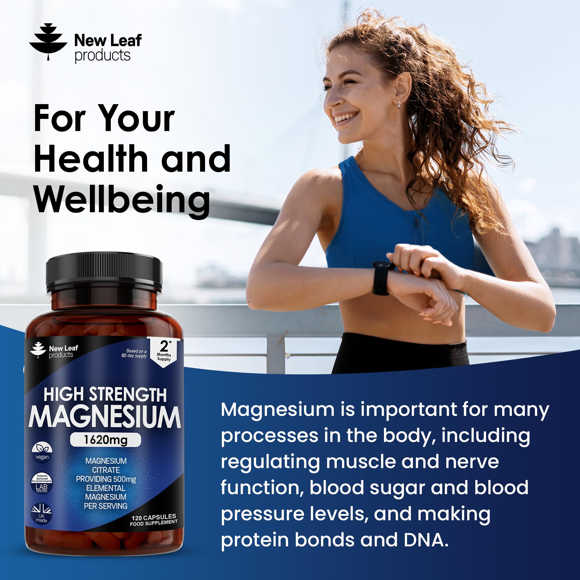 Magnesium Supplements 1620mg - Super Strength - Magnesium Citrate Capsules NEW LEAF PRODUCTS