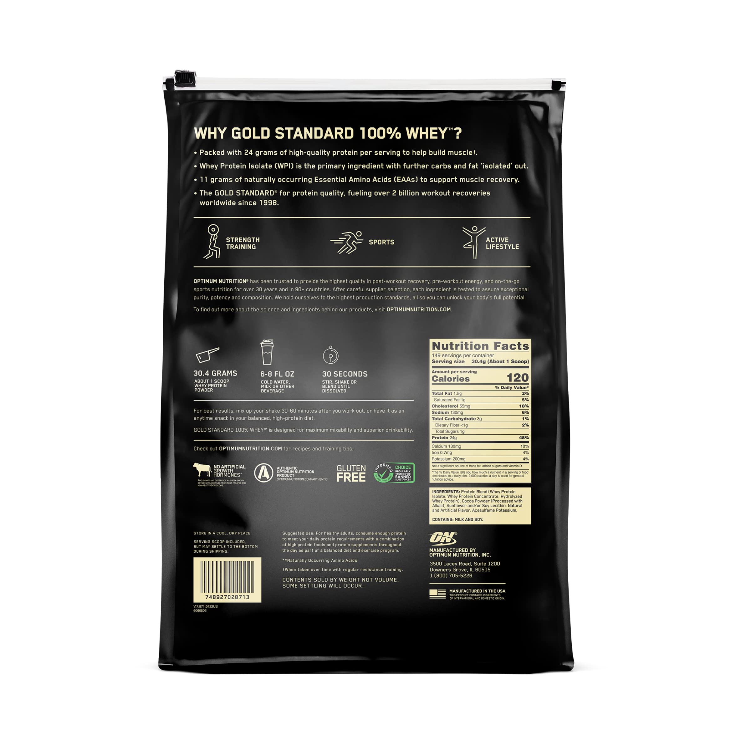 Optimum Nutrition Gold Standard 100% Whey Protein Powder, Double Rich Chocolate Optimum Nutrition