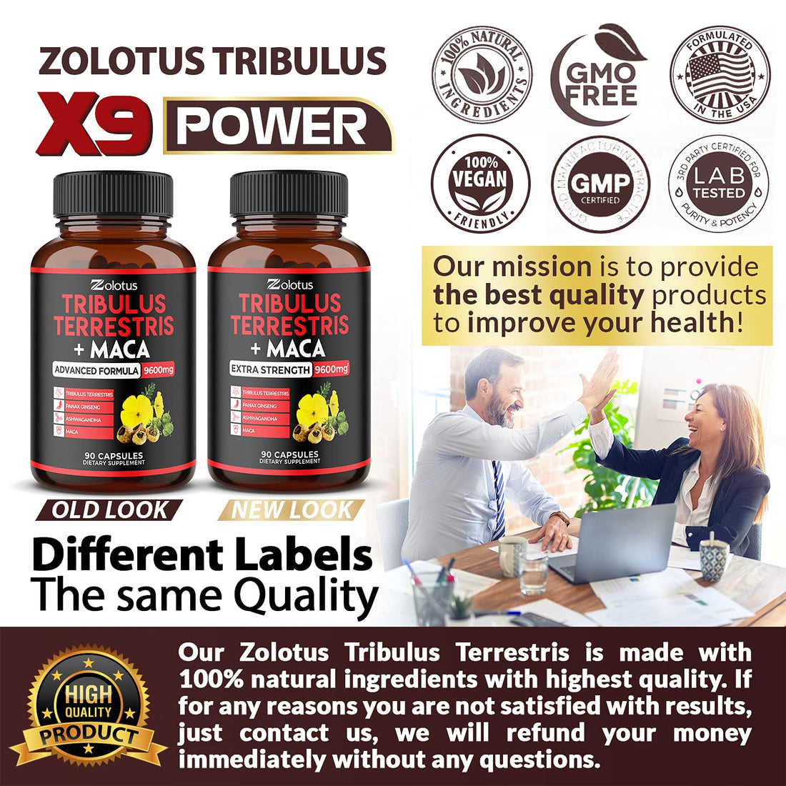 Zolotus Premium Tribulus Terrestris Capsules - 9600mg Per Serving - Combined 