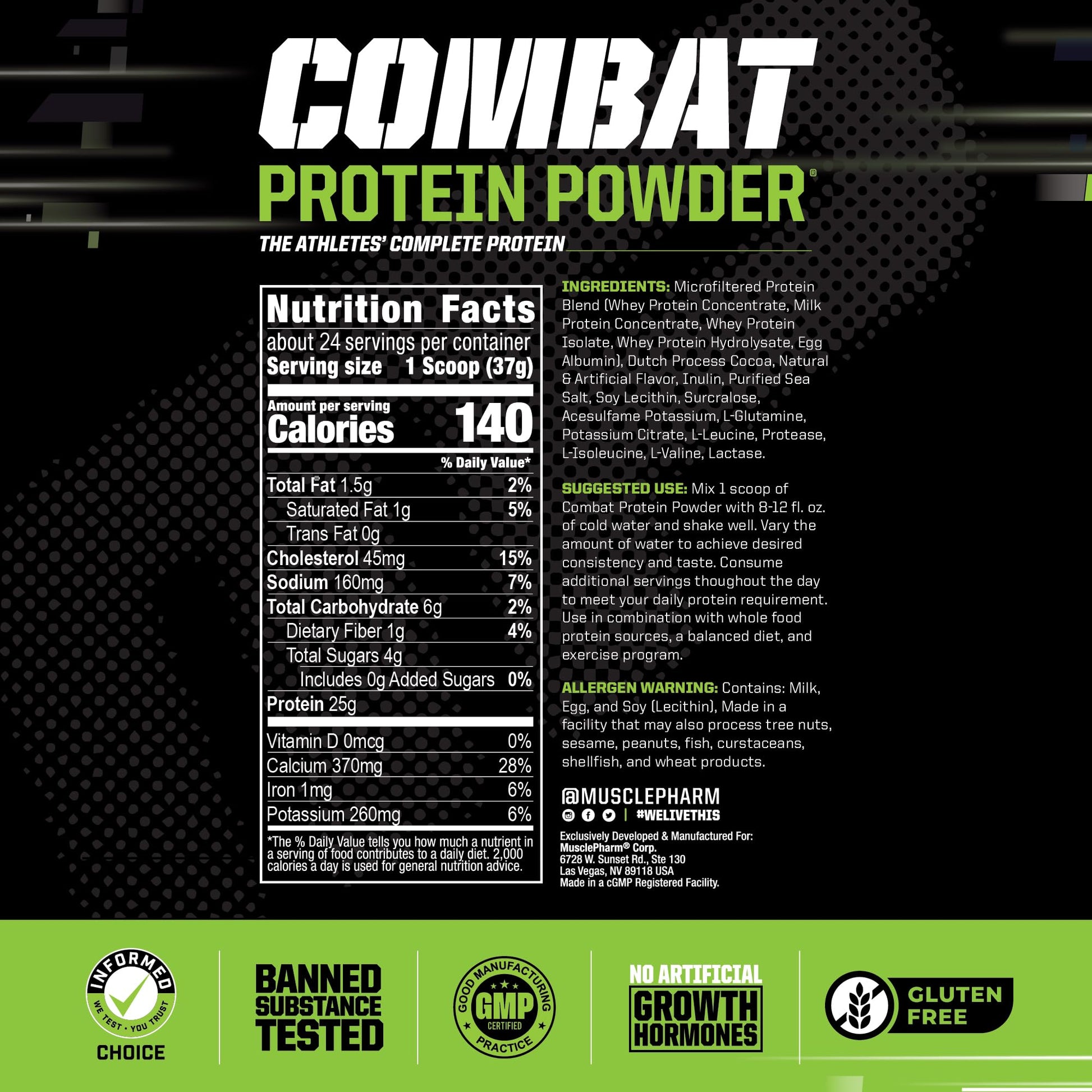 Muscle Pharm Combat Protein Powder, Fuels Muscles for Productive Workouts, 5 Protein Muscle Pharm