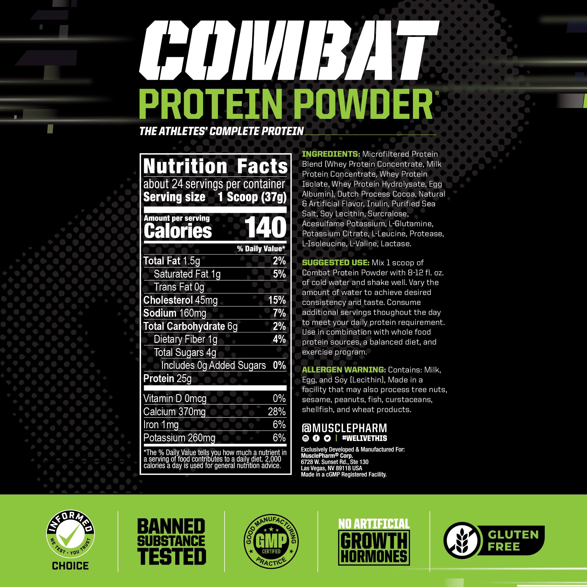 Muscle Pharm Combat Protein Powder, Fuels Muscles for Productive Workouts, 5 Protein Muscle Pharm