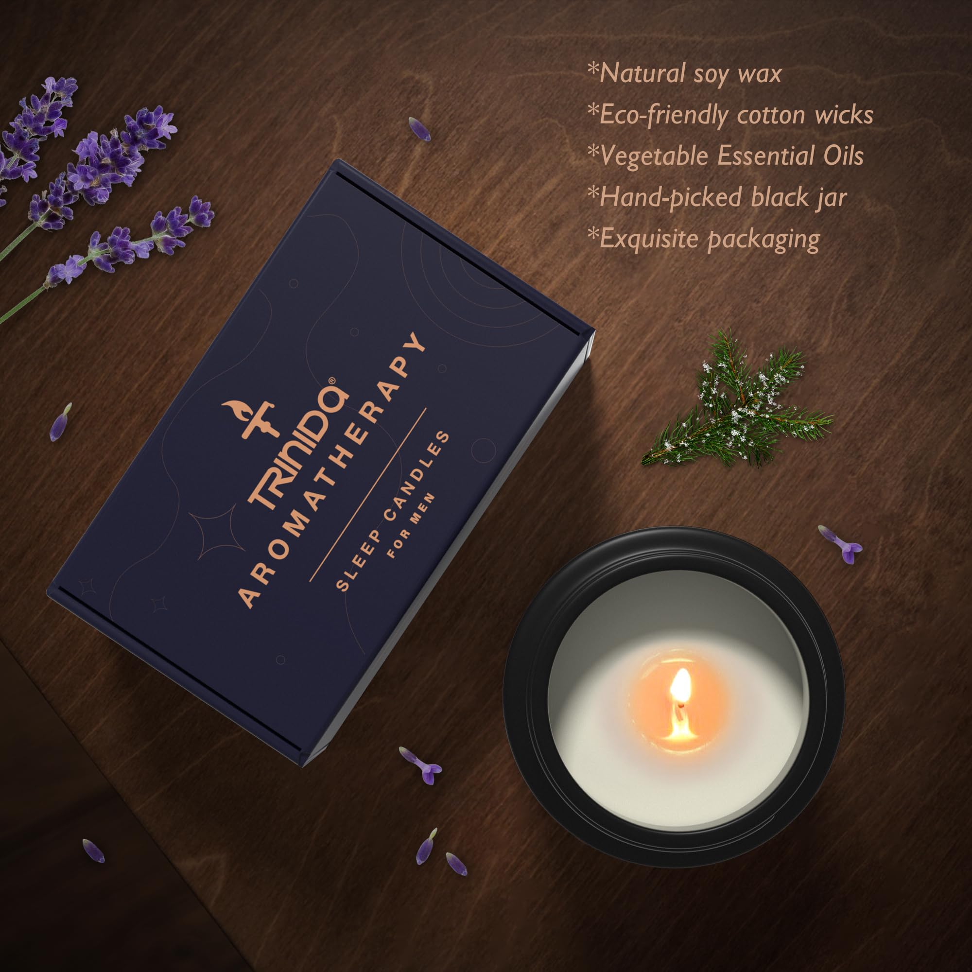 TRINIDa Large Sleep Scented Candles, Black Jar Natural Soy Candles for Home Scented, Candle Gift TRINIDa