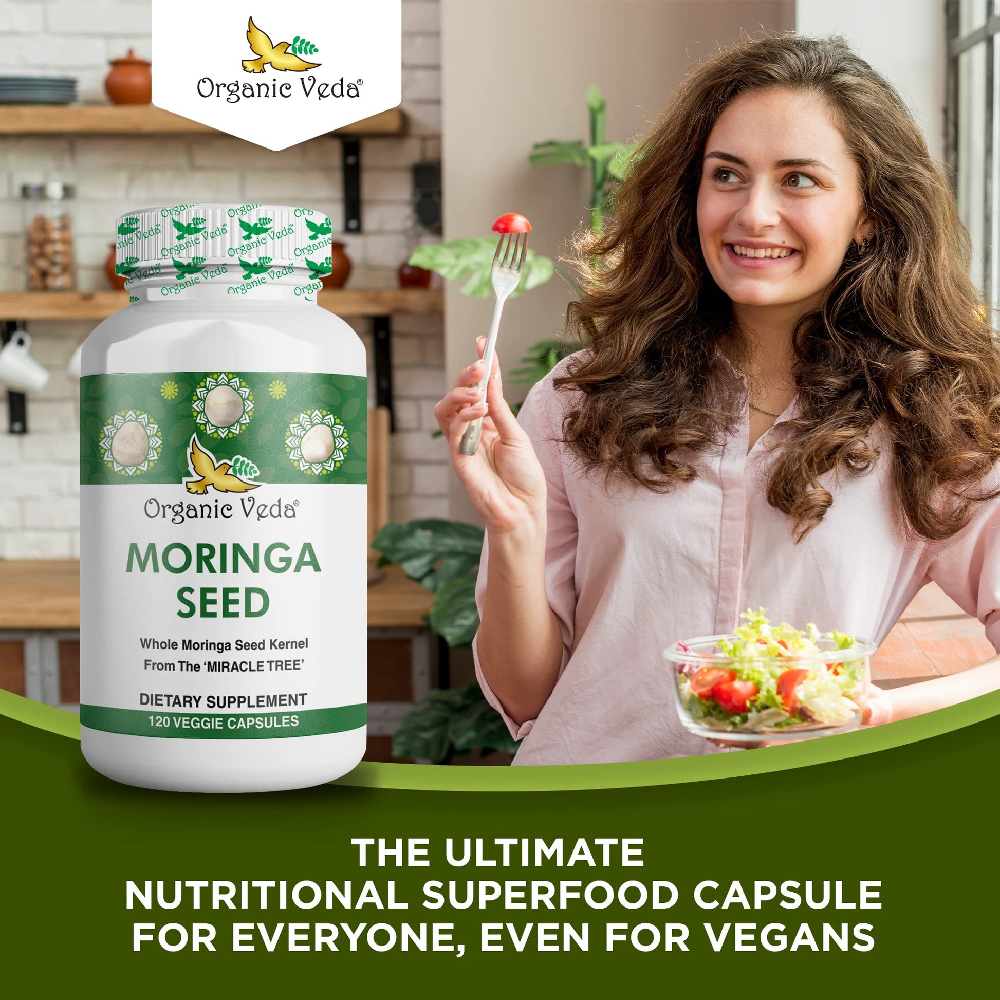 Organic Veda Moringa Seed Capsules - Pure Organic Moringa Capsules Seed Powder Organic Veda