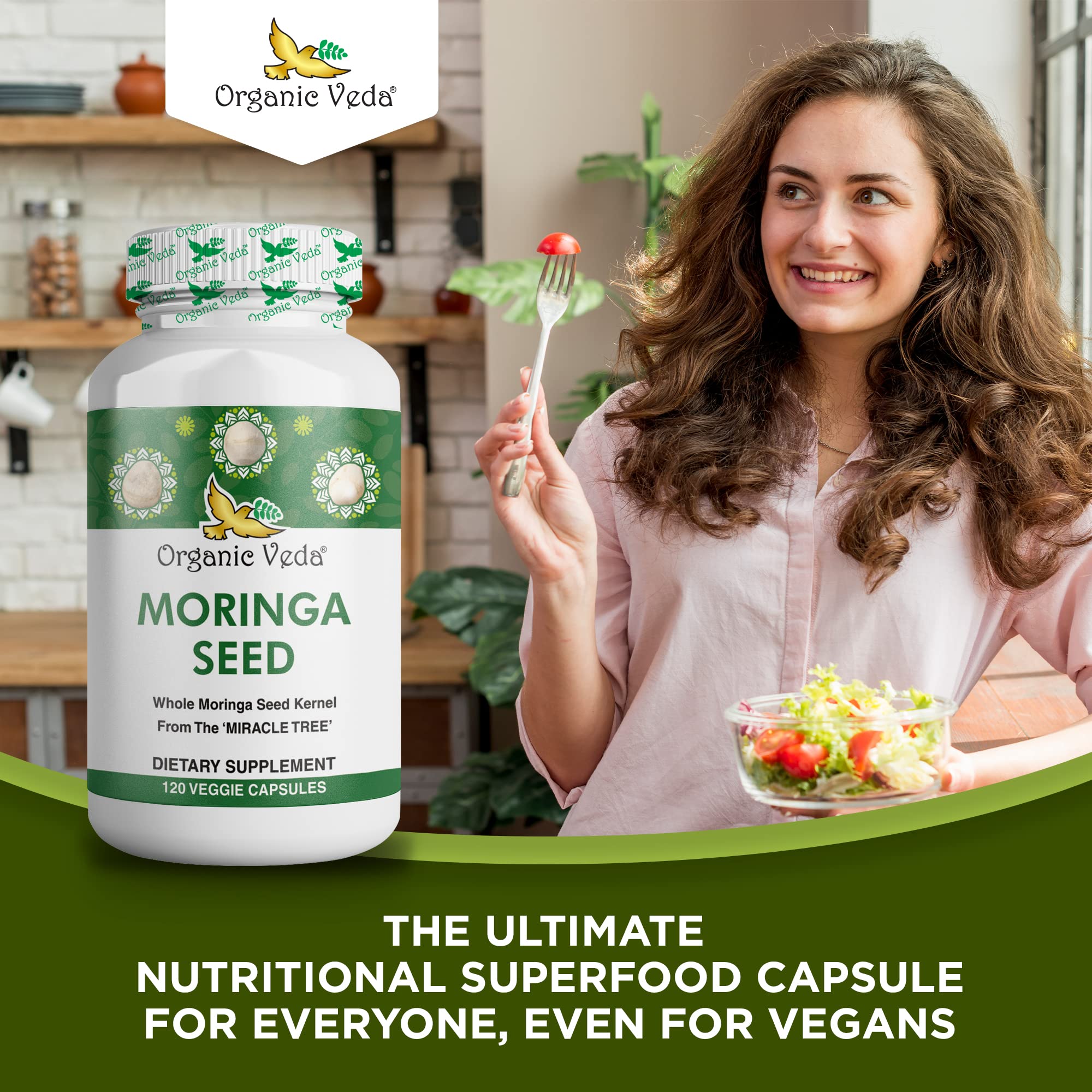 Organic Veda Moringa Seed Capsules - Pure Organic Moringa Capsules Seed Powder Organic Veda