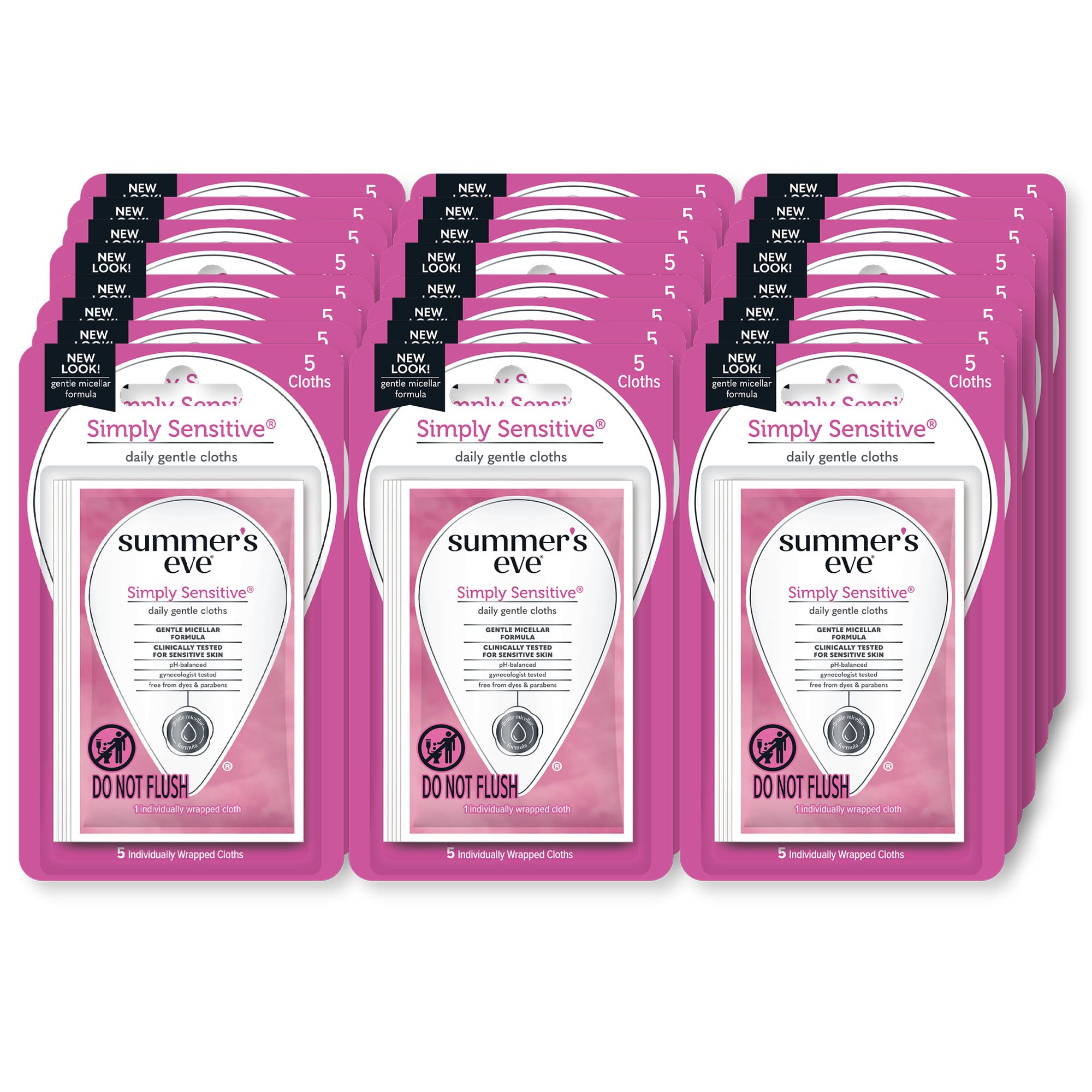 Summer's Eve Feminine Wipes, Simply Sensitive, 5 Count Trial & Travel Size, 24 Pack