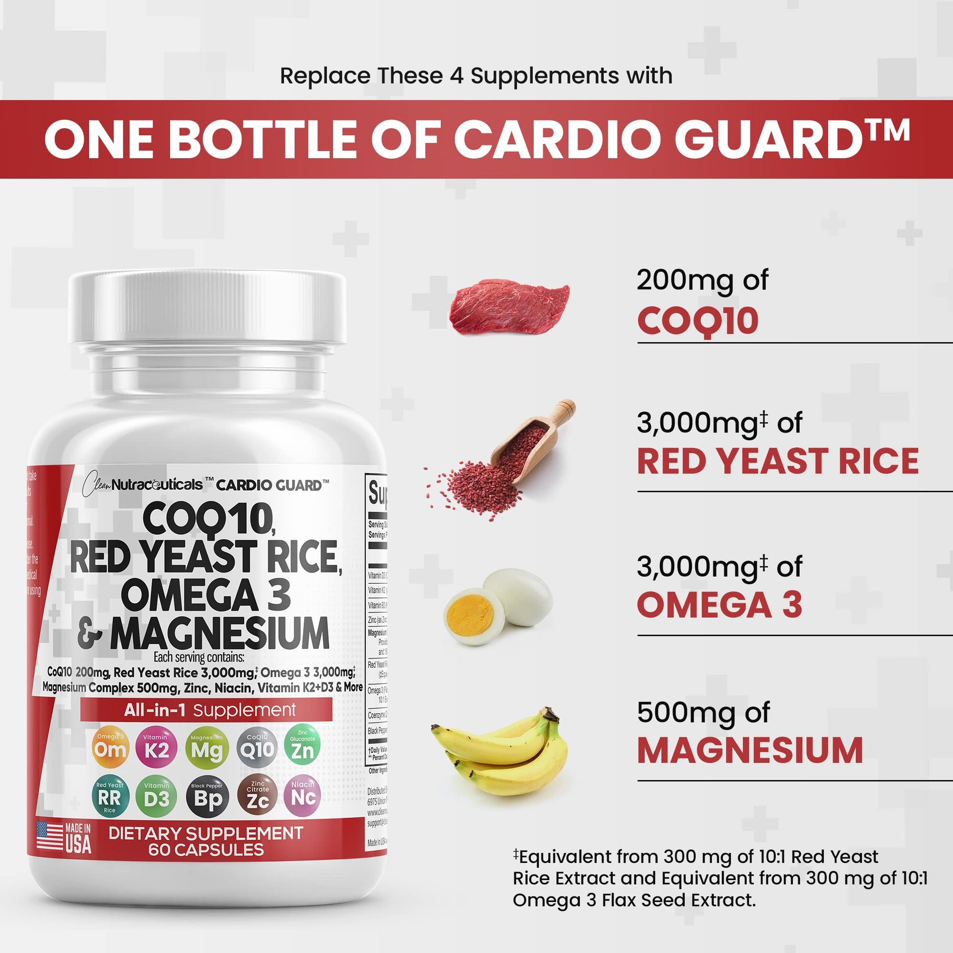 COQ10 200mg Red Yeast Rice 3000mg Omega 3 3000mg Magnesium