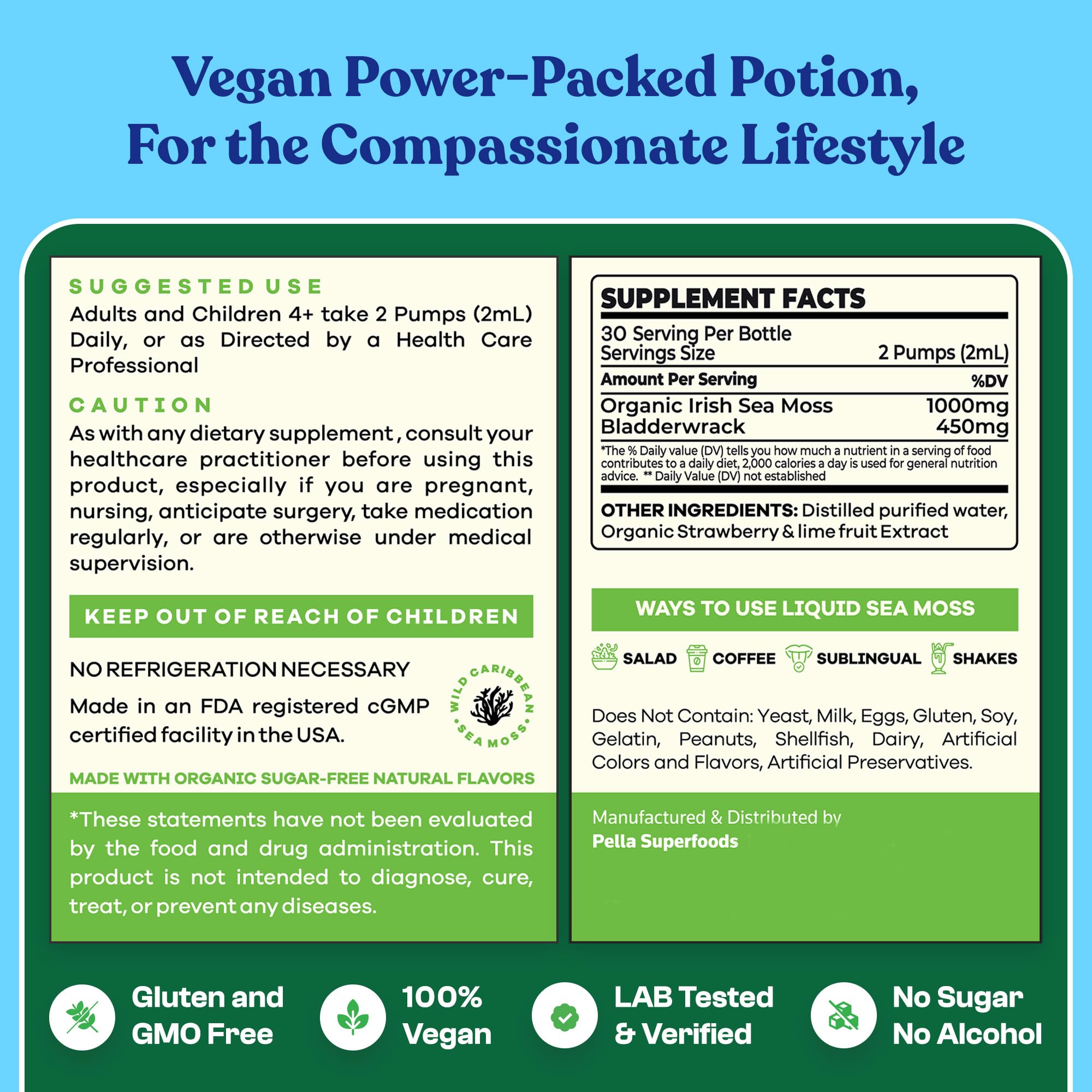Organic Sea Moss Drops - 1000mg Irish Sea Moss - 4X Stronger than Sea Moss Gel Pella Nutrition