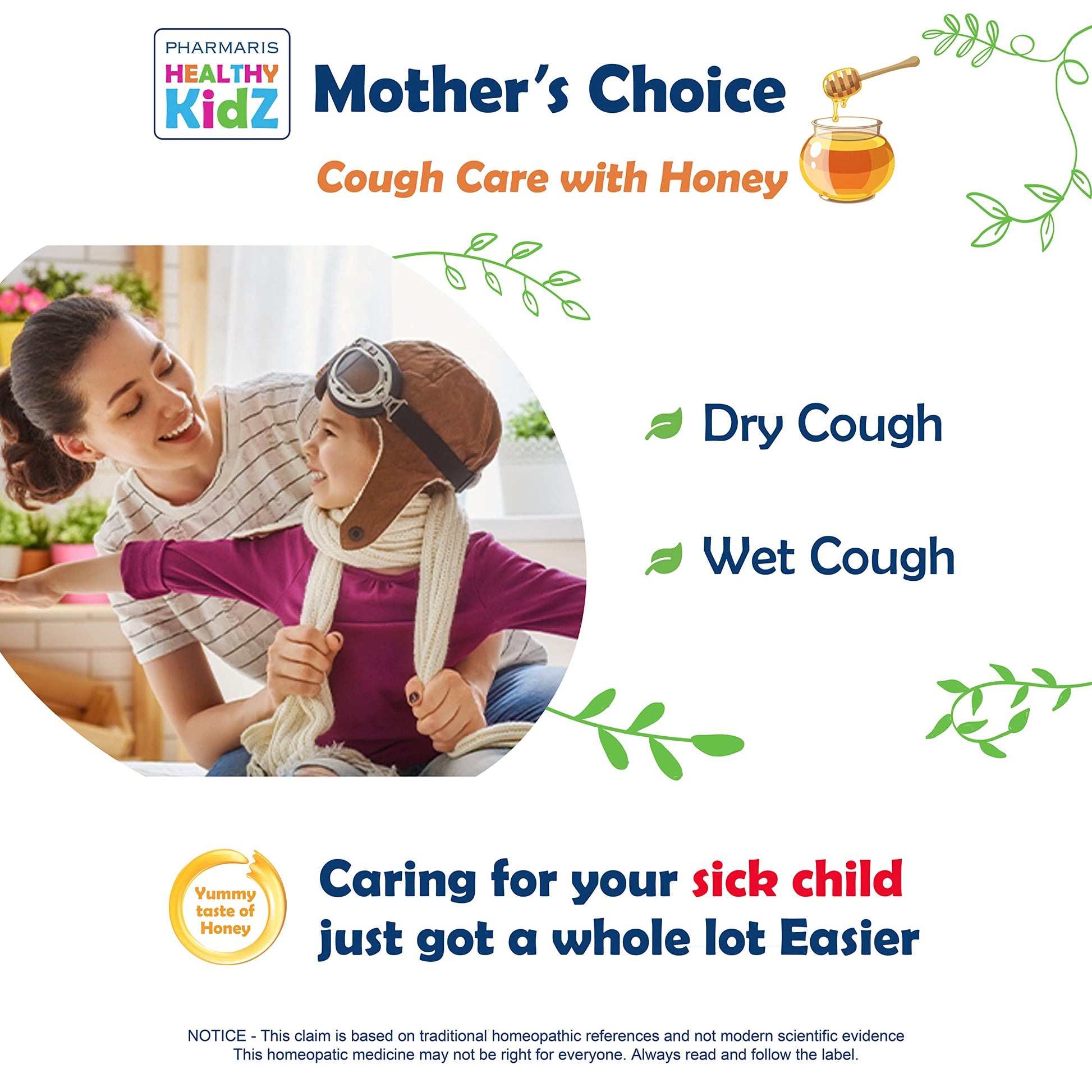 Mother’s Choice for Koff, for Dry and Wet Cough, Natural Cough Care for Kids with Honey, 125 ml PHARMARIS HEALTHY KIDZ MOTHER'S CHOICE