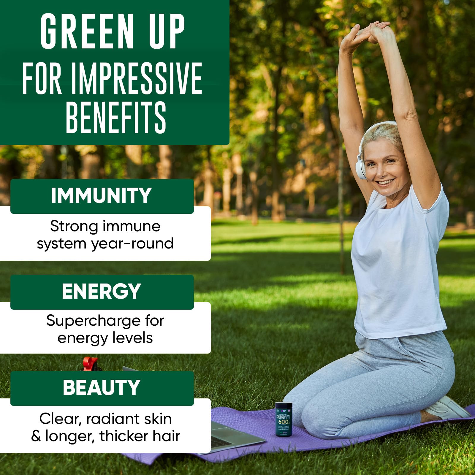 Chlorophyll Capsules 600 mg - Natural Chlorophyll Pills for Women & Men - Highly BioAvailable Alpha Flow