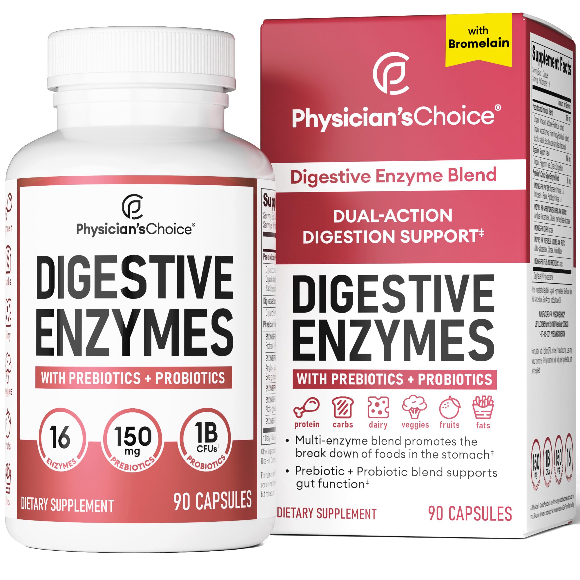Physician's CHOICE Digestive Enzymes - Multi Enzymes, Bromelain, Organic Prebiotics 