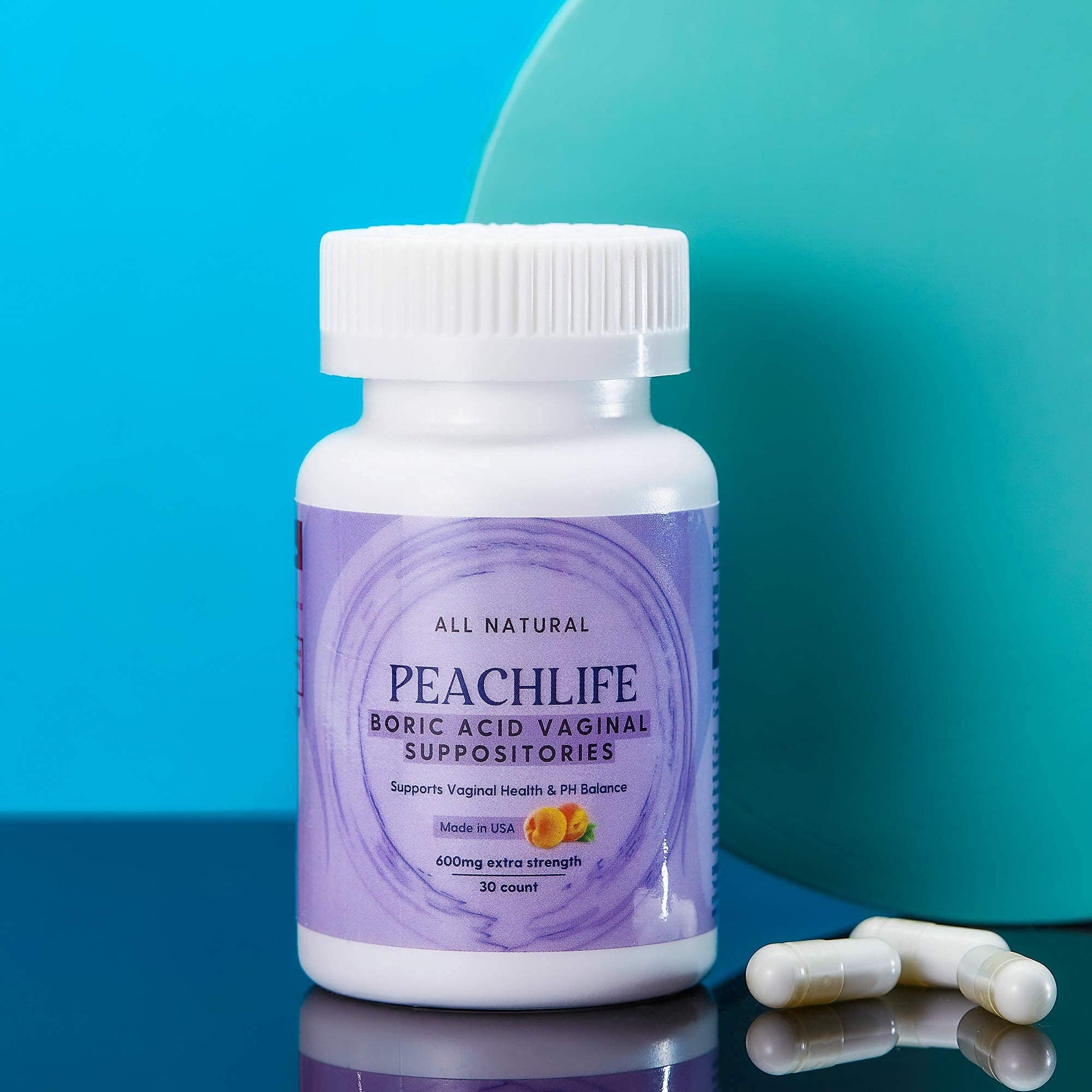 Peachlife Boric Acid Suppositories and Small Soft Menstrual Cup with Ring Pull Peachlife