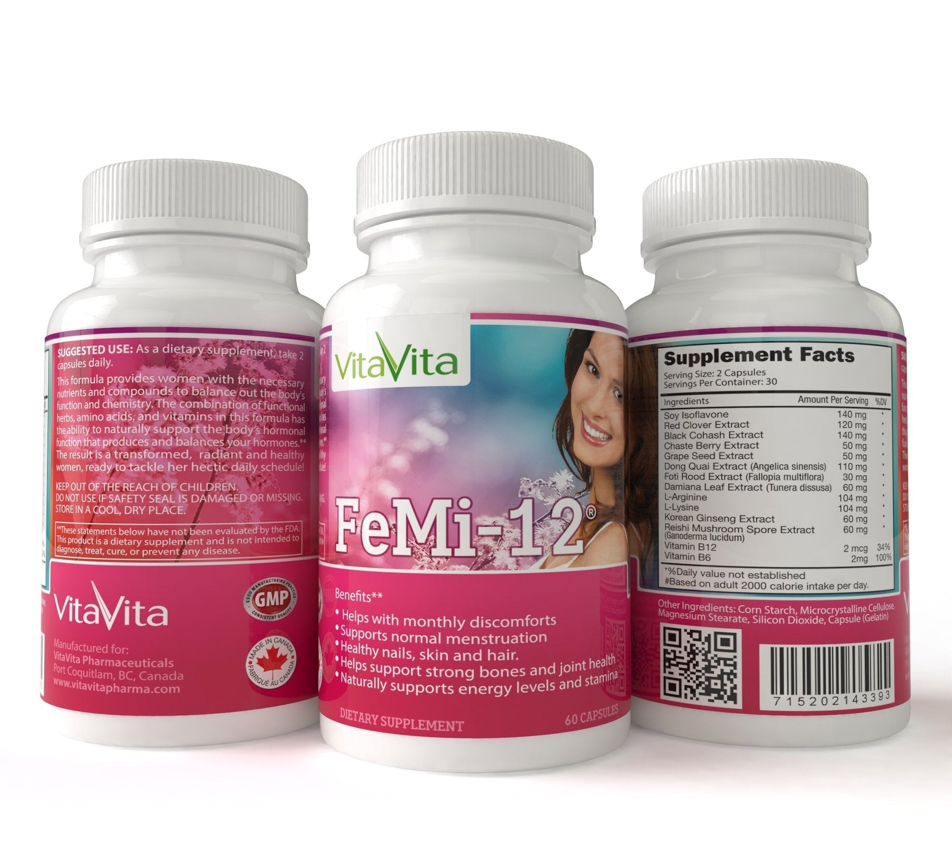 FeMi-12, Helps Alleviate Women's Monthly Period Discomforts & Supports Normal Menstruation (60 Capsules) VitaVita