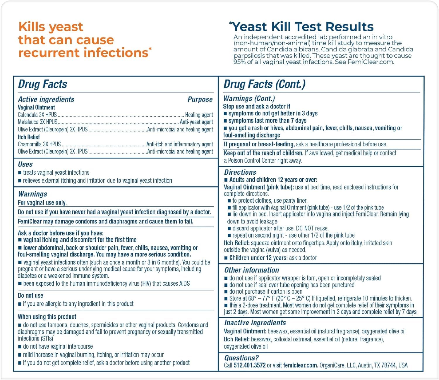 FemiClear 2-Day Dose Yeast Infection and Itch Control Ointment, for Moderate to Intense Symptoms FemiClear