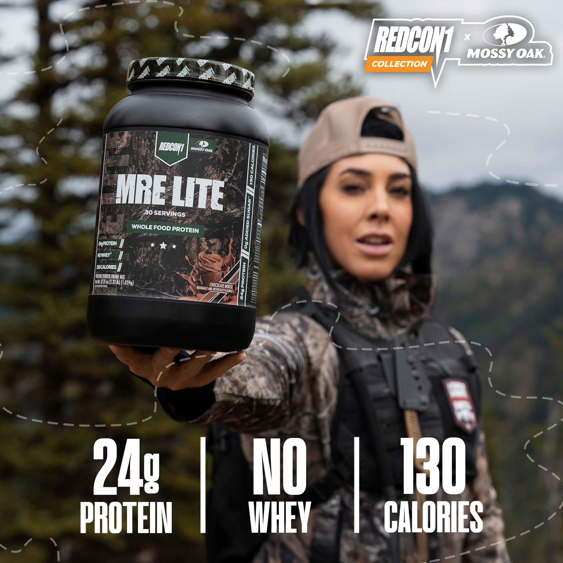REDCON1 x Mossy Oak MRE Lite Whole Food Protein Powder, Chocolate Moose - Low Carb REDCON1