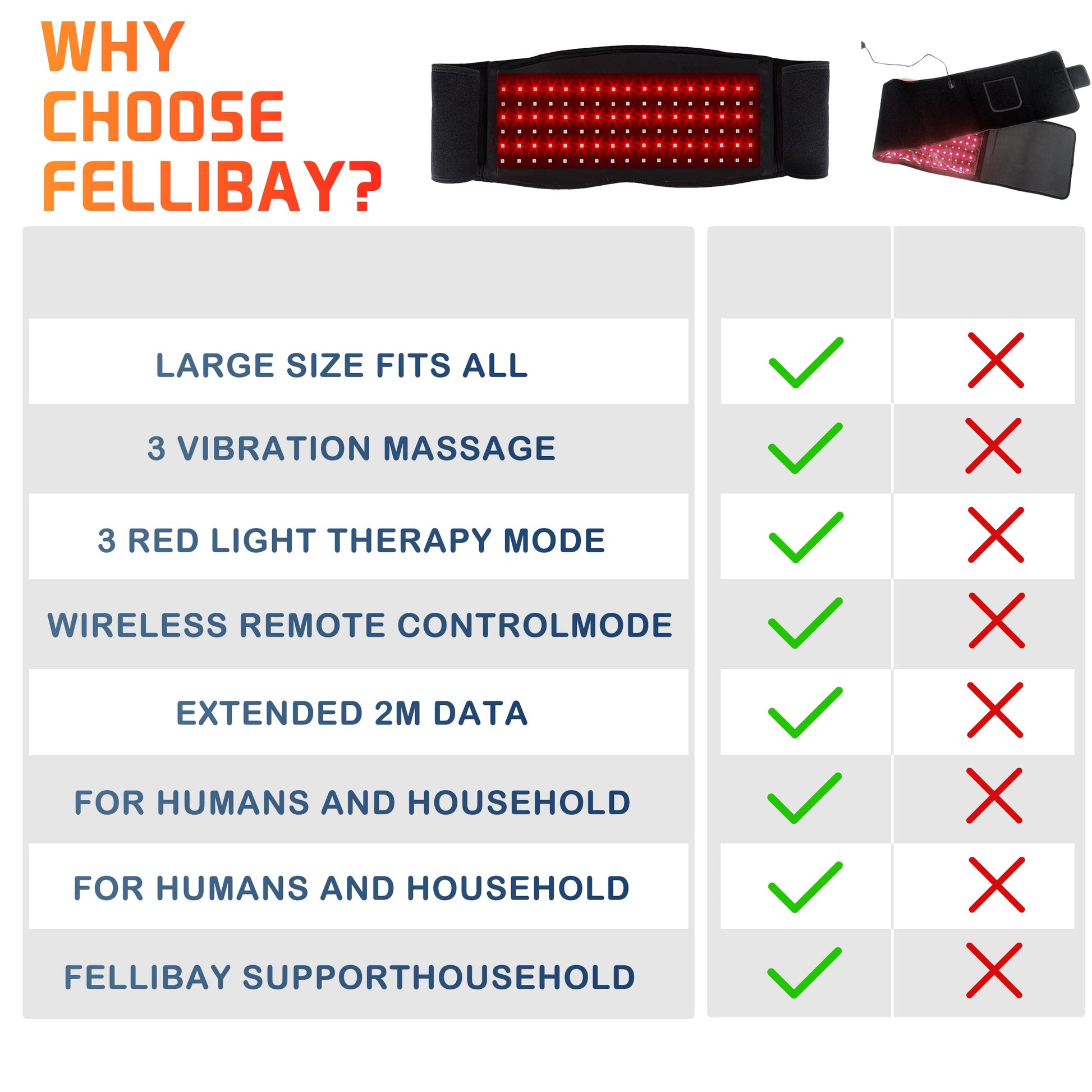 Infrared Red Light Therapy Belt:LED Lamp Vibration Near Body Pain Relief Device Wrap Red Fellibay