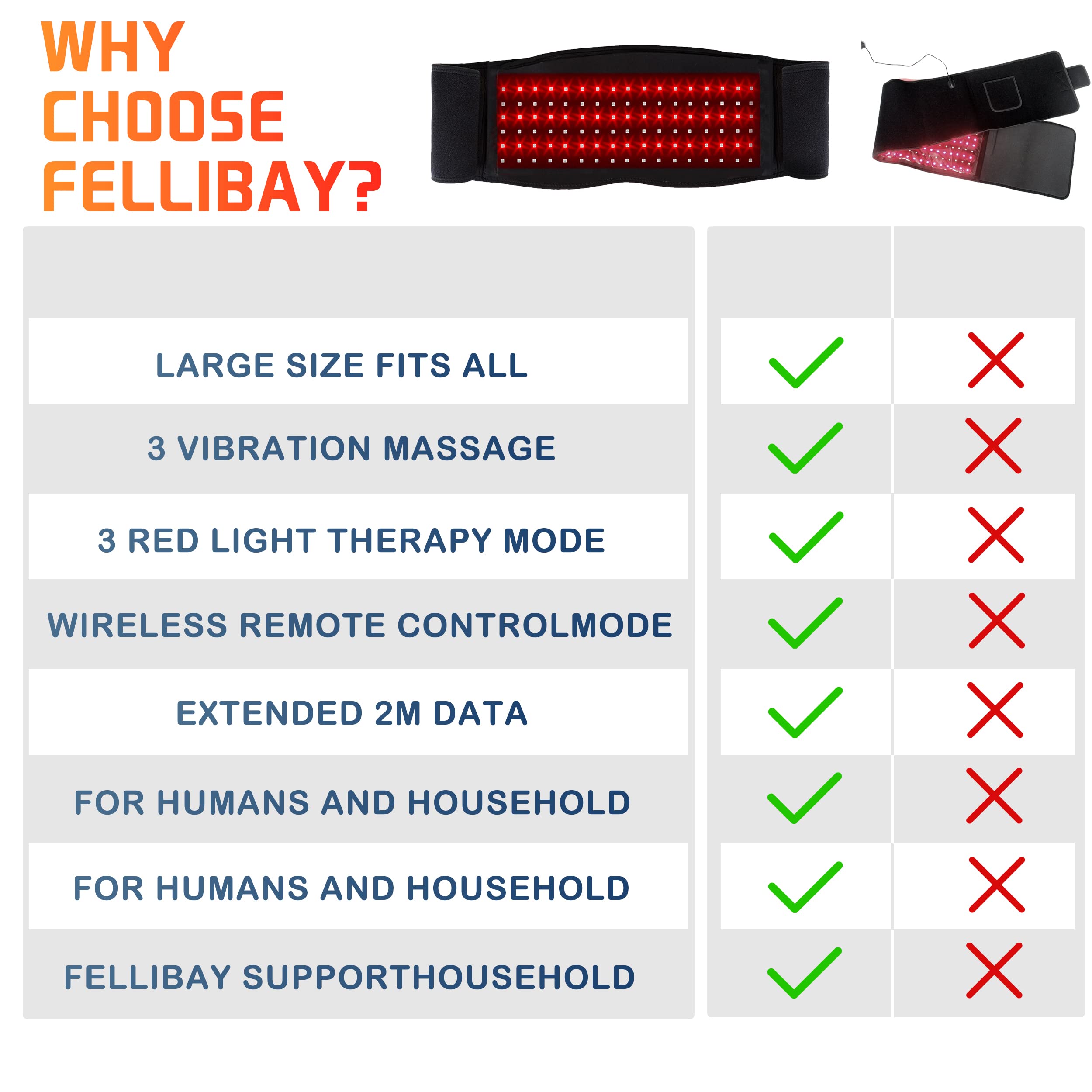 Infrared Red Light Therapy Belt:LED Lamp Vibration Near Body Pain Relief Device Wrap Red Fellibay