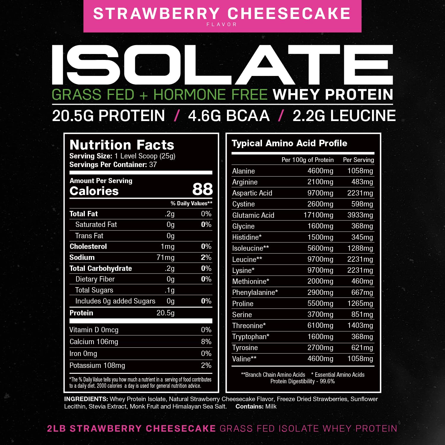 Muscle Feast Grass-Fed Whey Protein Isolate, All Natural Hormone Free Pasture Raised Muscle Feast