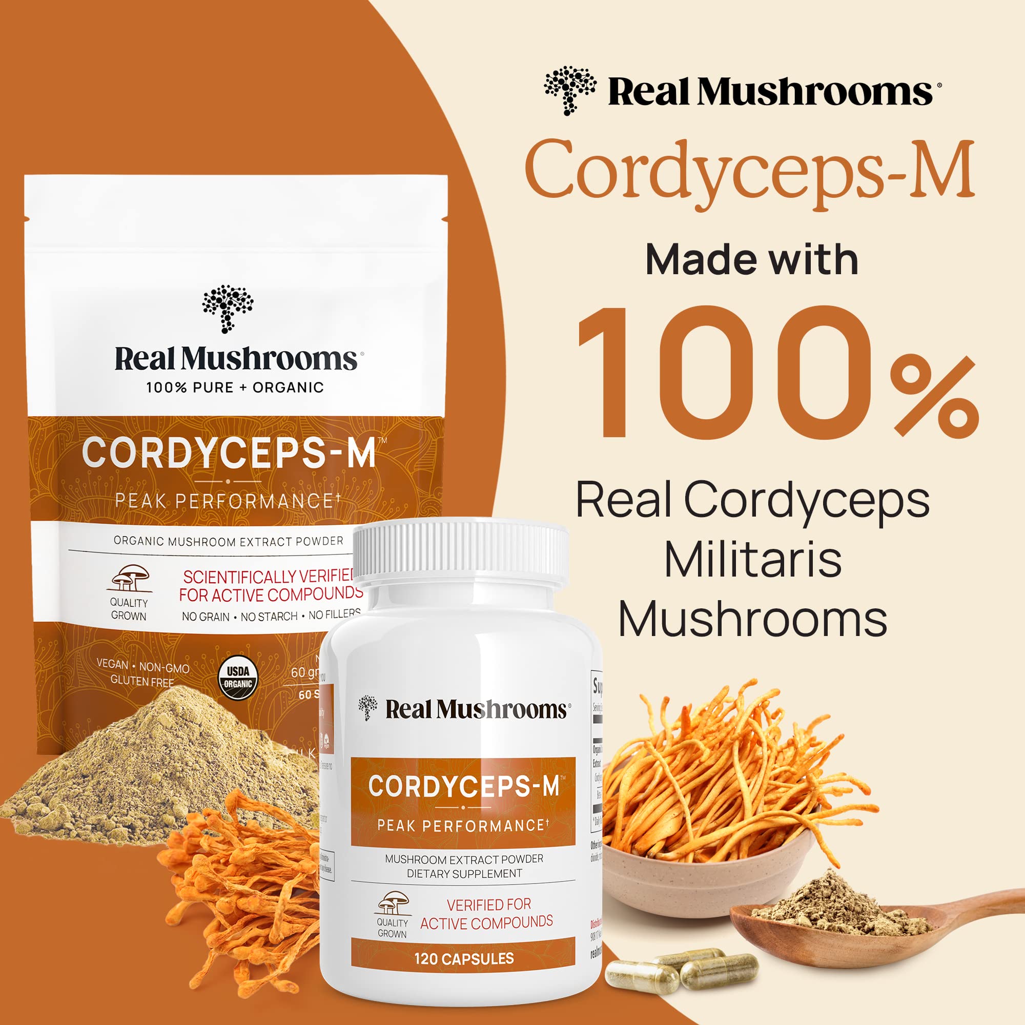 Real Mushrooms Cordyceps Capsules - Performance Mushroom Extract Supplement Real Mushrooms