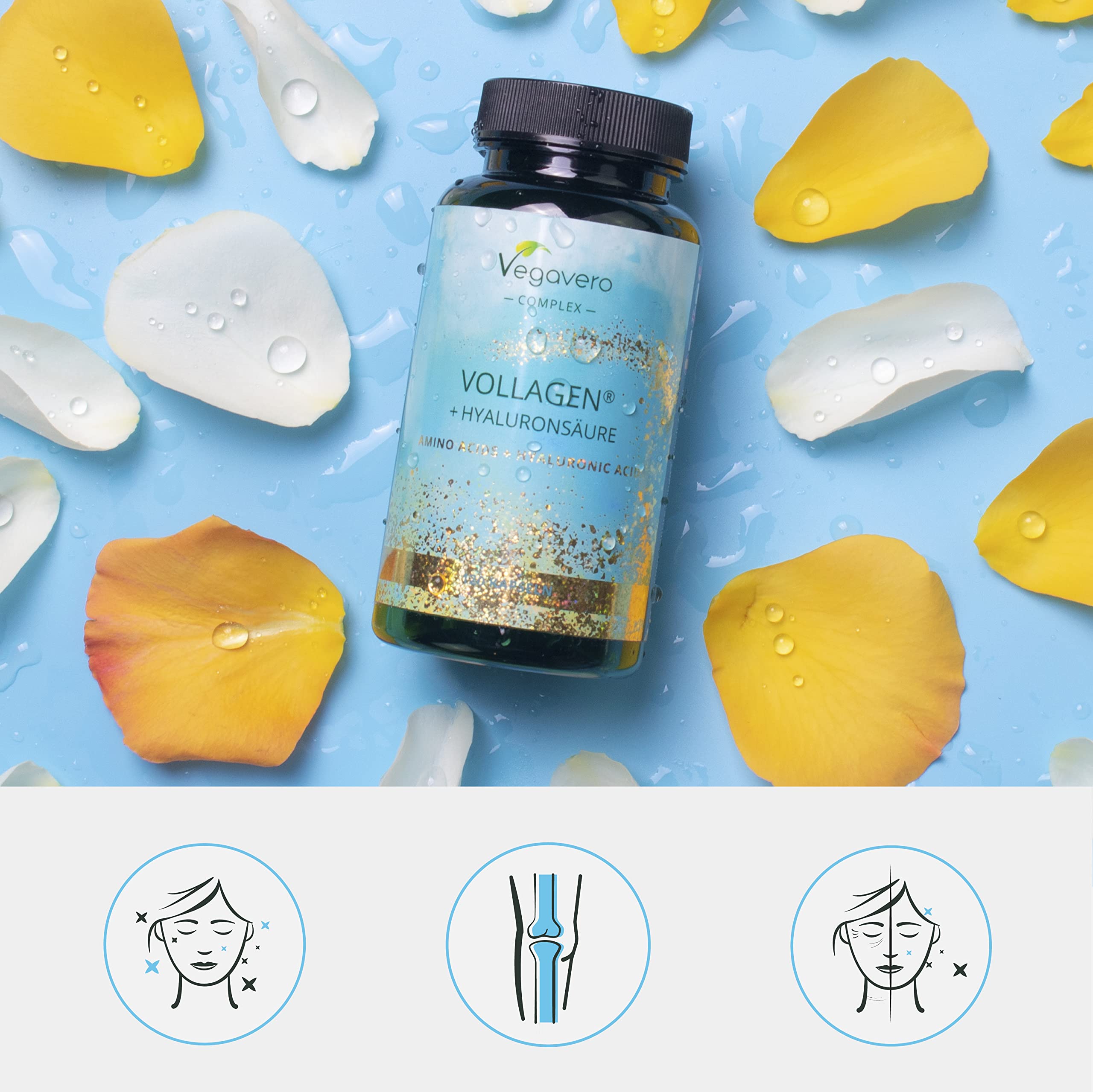 Vegavero Vegan Collagen Complex + Hyaluronic Acid | NO Additives | Vegan Collagen Powder Vollagen® | Essential Amino Acids | 120 Capsules Vegavero