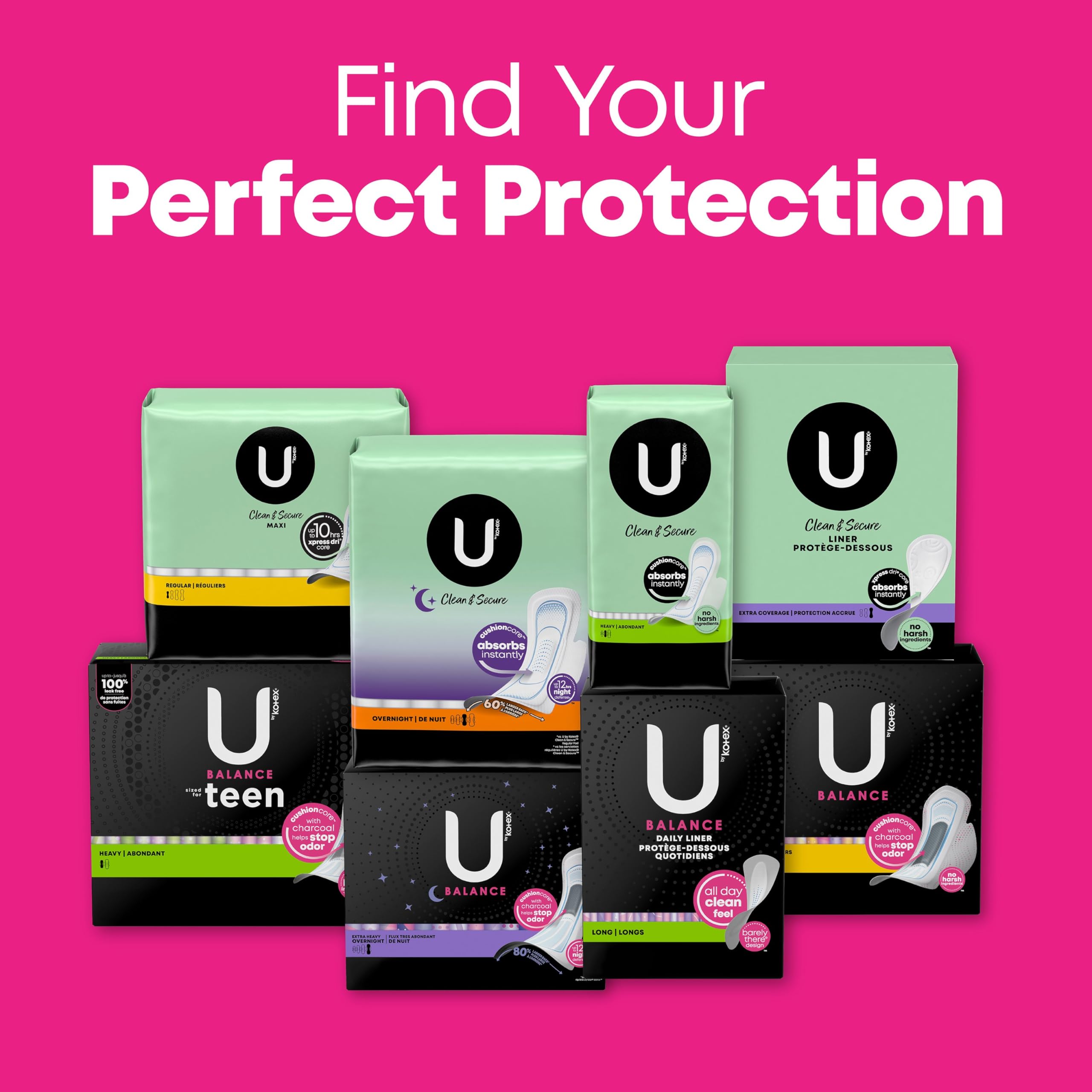 U by Kotex Balance Ultra Thin Pads with Wings, Heavy Absorbency, 46 Count (Packaging May Vary) U by Kotex