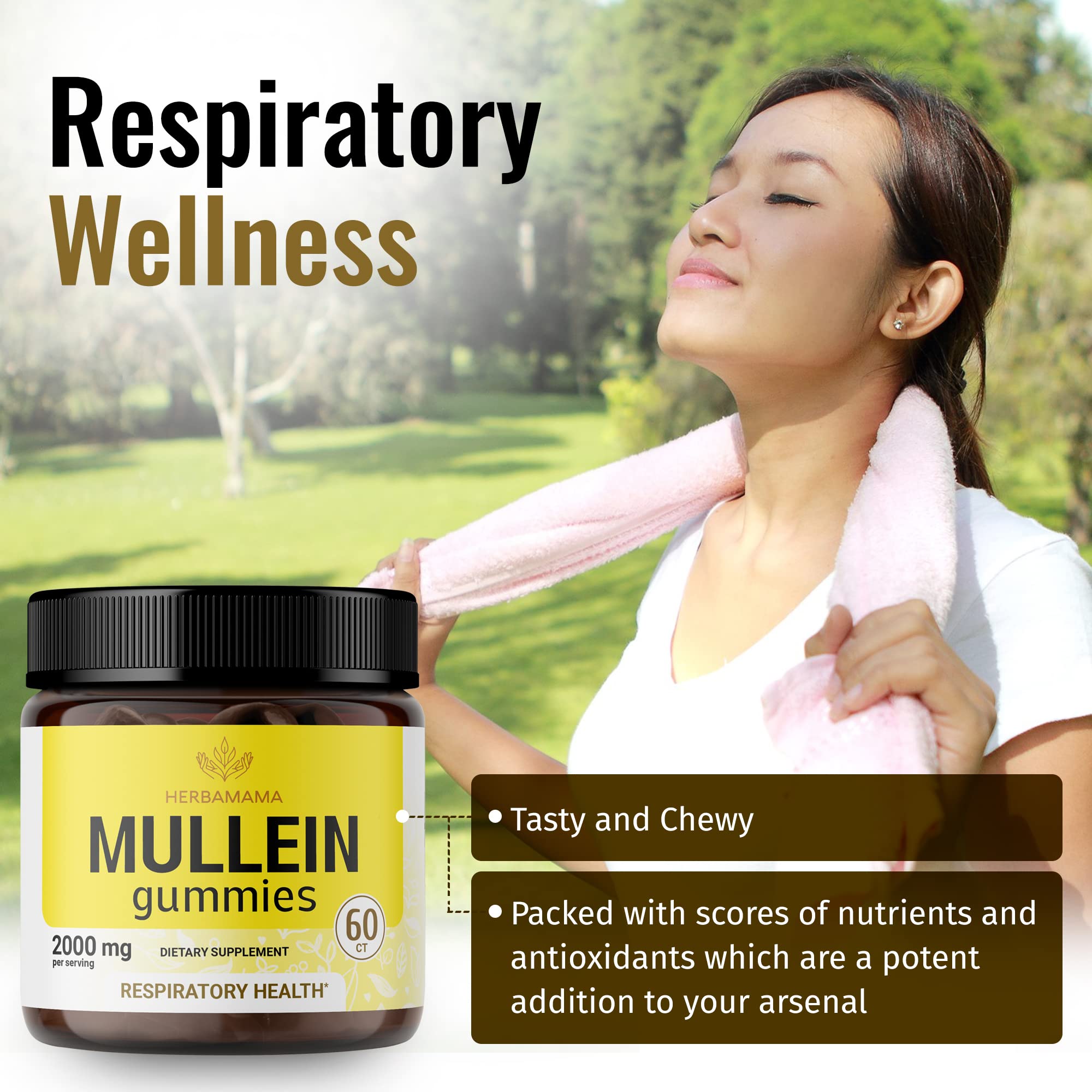 HERBAMAMA Mullein Gummies - Mullein Leaf Dietary Supplement for Respiratory HERBAMAMA