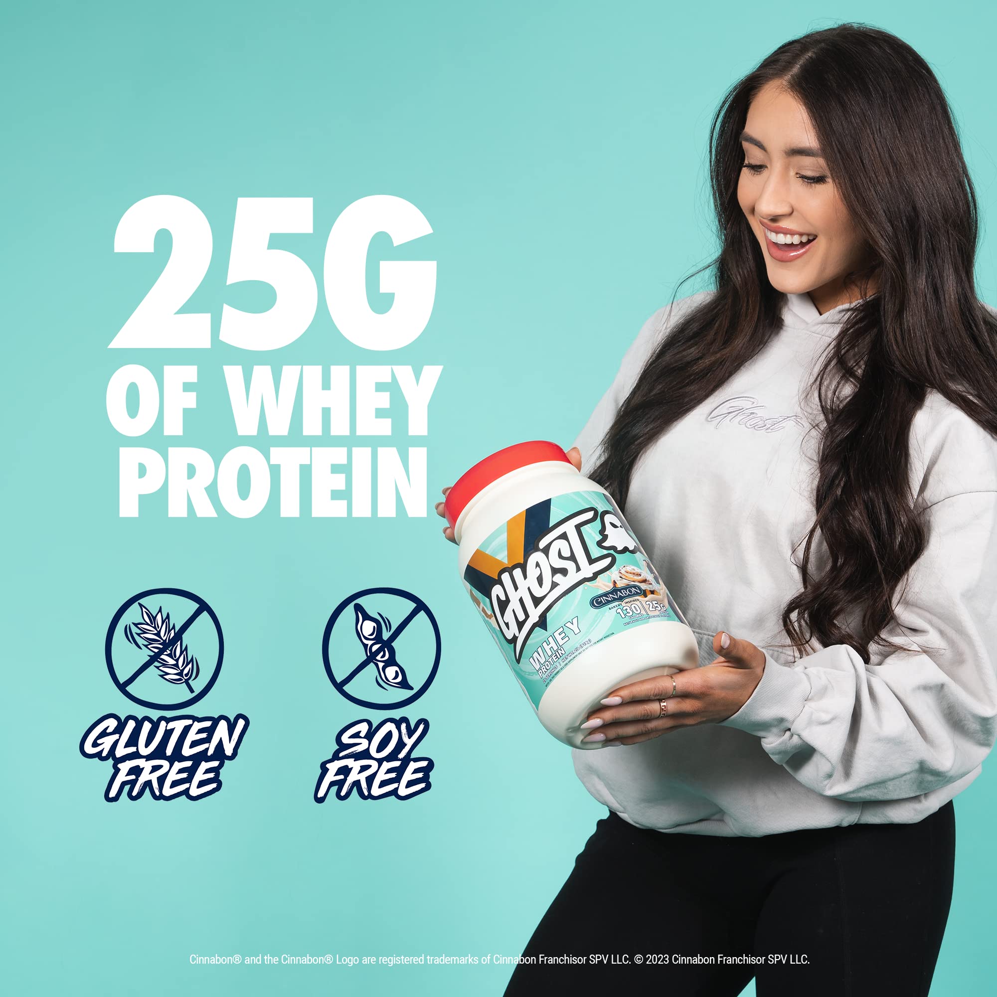 GHOST Whey Protein Powder, Cinnabon - 2LB Tub, 25G of Protein - Cinnamon Roll Flavore GHOST