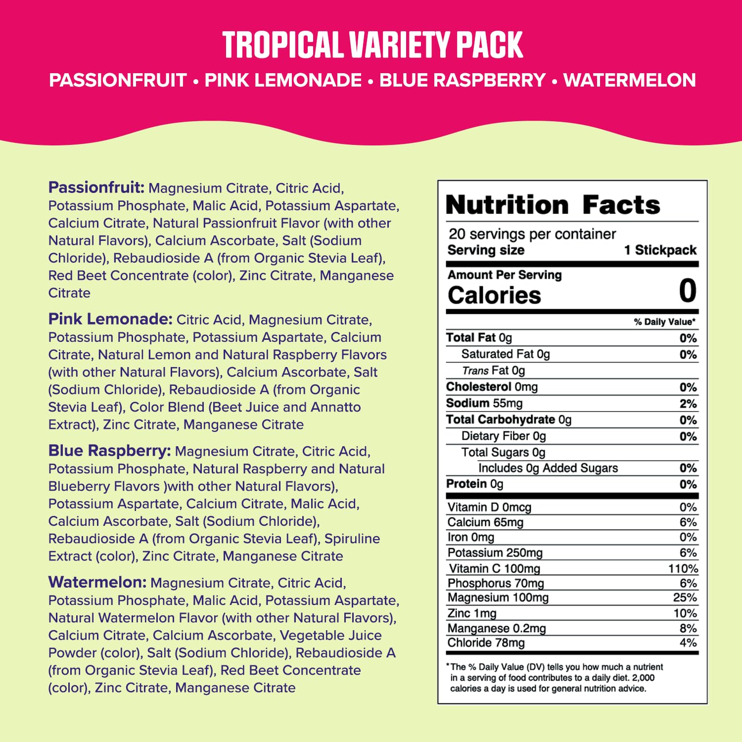 Ultima Replenisher Daily Electrolyte Drink Mix – Tropical Variety, 20 Stickpacks – Hydration Ultima Replenisher