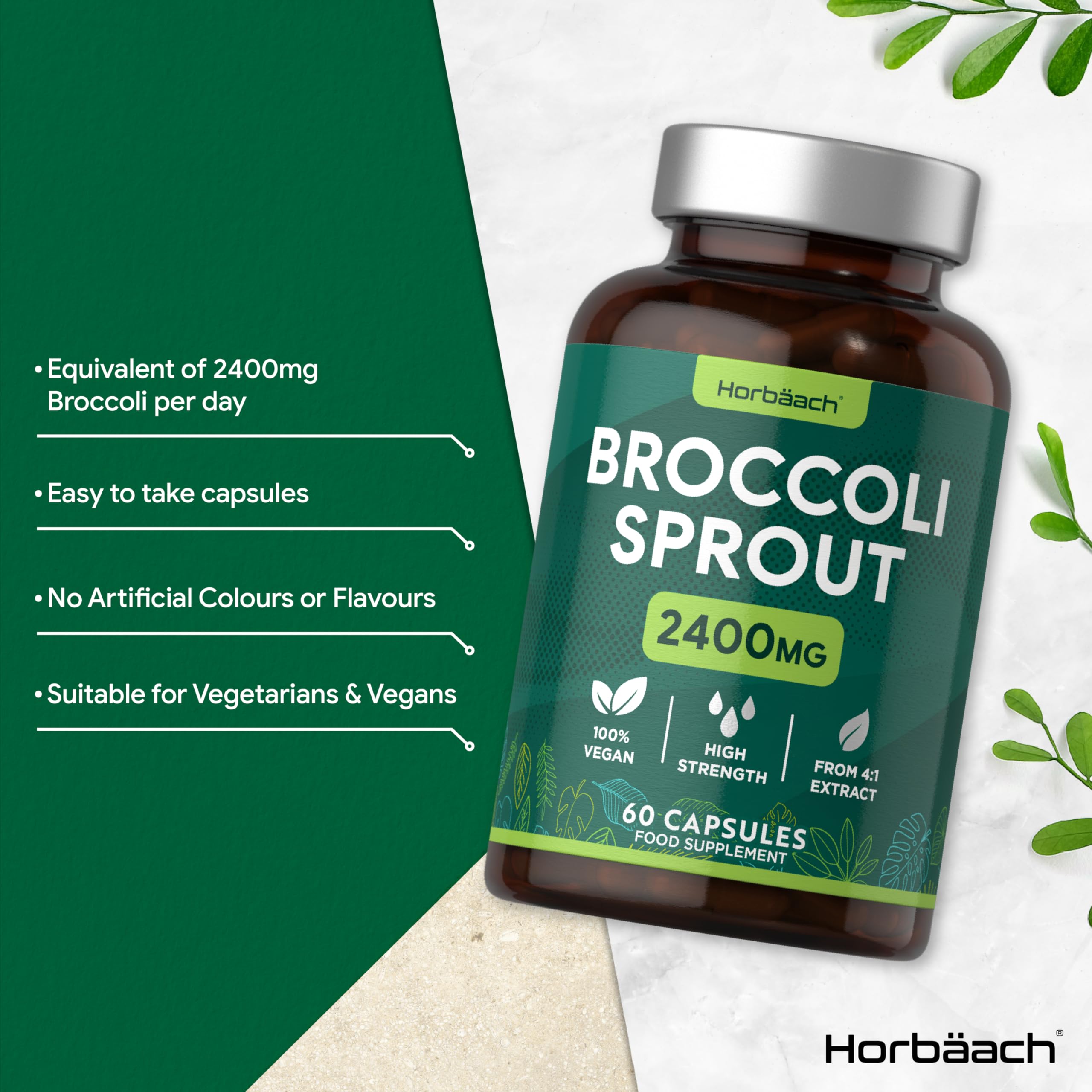 Broccoli Sprout Extract | Activated Sulforaphane Supplement | 2400mg Capsules | 60 Ct Horbäach