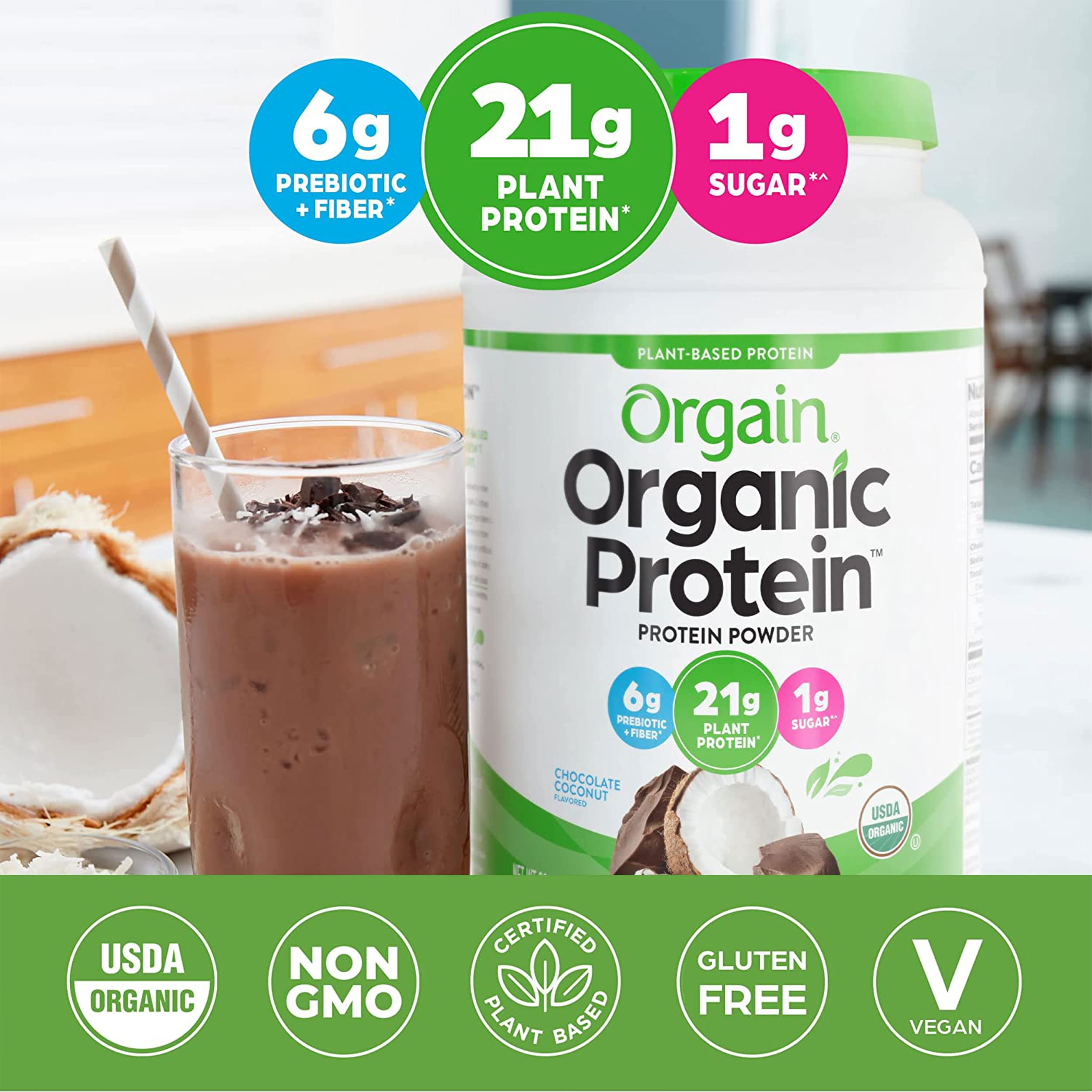 Orgain Organic Vegan Protein Powder, Chocolate Coconut - 21g of Plant Based Protein Orgain